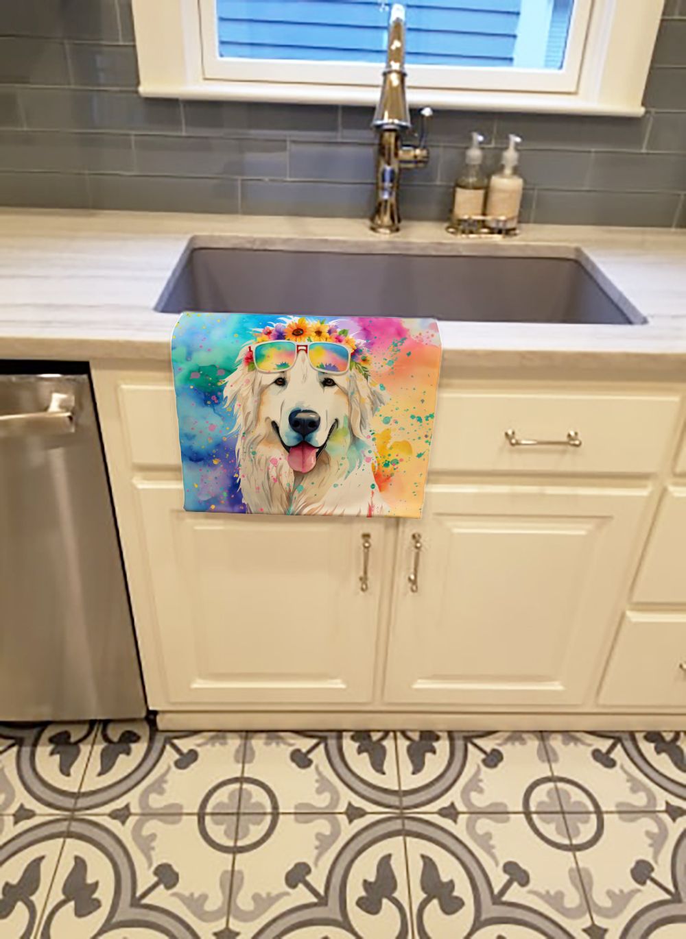 Great Pyrenees Hippie Dawg Kitchen Towel Dish Cloths Guest Hand Towel Decorative Bathroom Towel for Face,Tea, Dishcloth, Kitchen and Bath