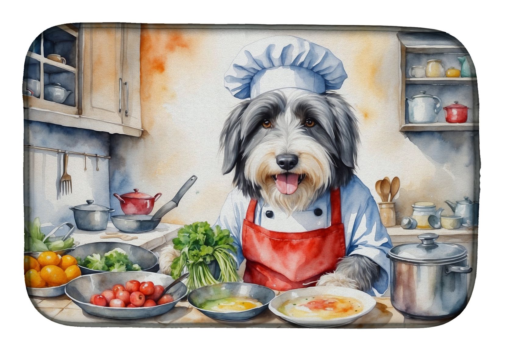 Bearded Collie The Chef Dish Drying Mat Absorbent Dish Drying Mat Pad for Kitchen Counter Dish Drainer Mat for Countertop, 14 x 21", Multicolor