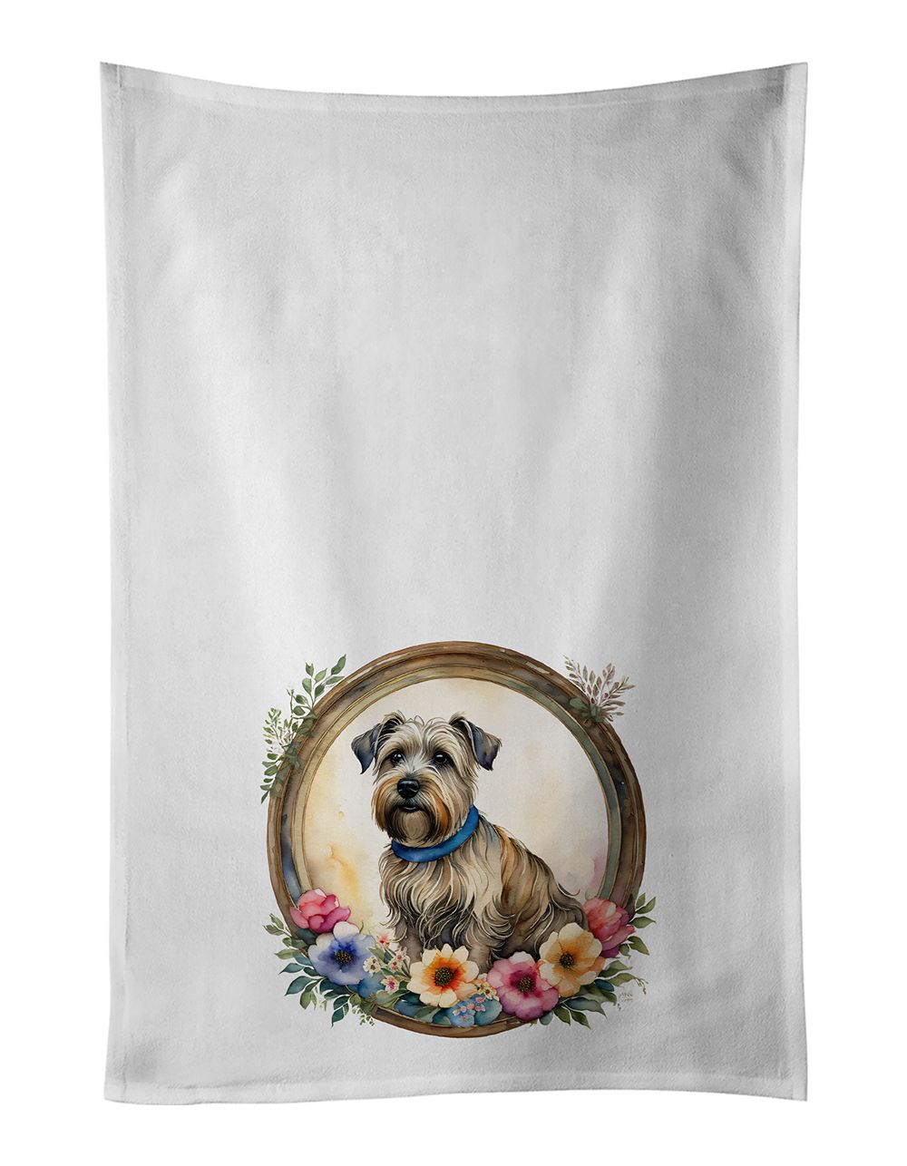Glen of Imaal Terrier and Flowers Kitchen Towel Set of 2 White Dish Towels Decorative Bathroom Hand towel for Hand, Face, Hair, Yoga, Tea, Dishcloth, 19 X 28", White