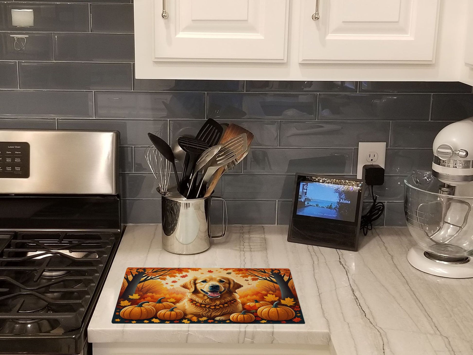 NEW Golden Retriever Fall Glass Cutting Board Decorative Tempered Glass Kitchen Cutting and Serving Board Large Size Chopping Board