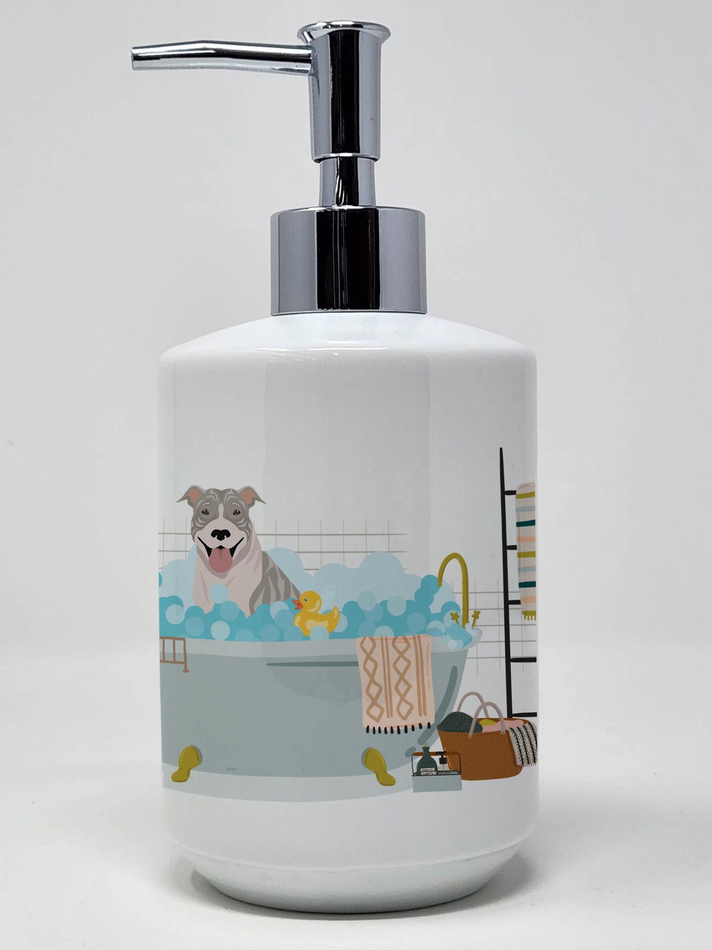 NEW Blue Brindle Pit Bull Terrier Ceramic Soap Dispenser Hand Soap Dispenser Pump Bottles for Bathroom Kitchen, Empty Refillable Liquid Soap Container