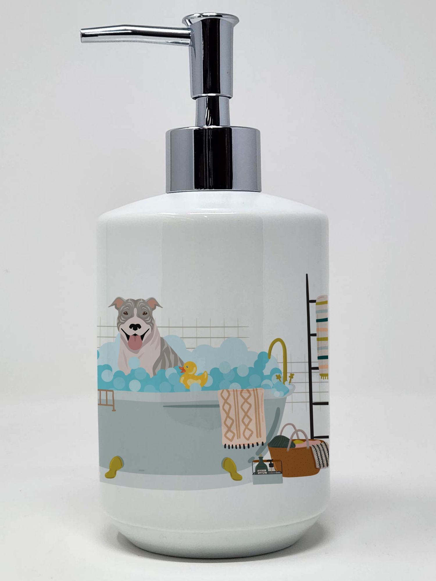 NEW Blue Brindle Pit Bull Terrier Ceramic Soap Dispenser Hand Soap Dispenser Pump Bottles for Bathroom Kitchen, Empty Refillable Liquid Soap Container