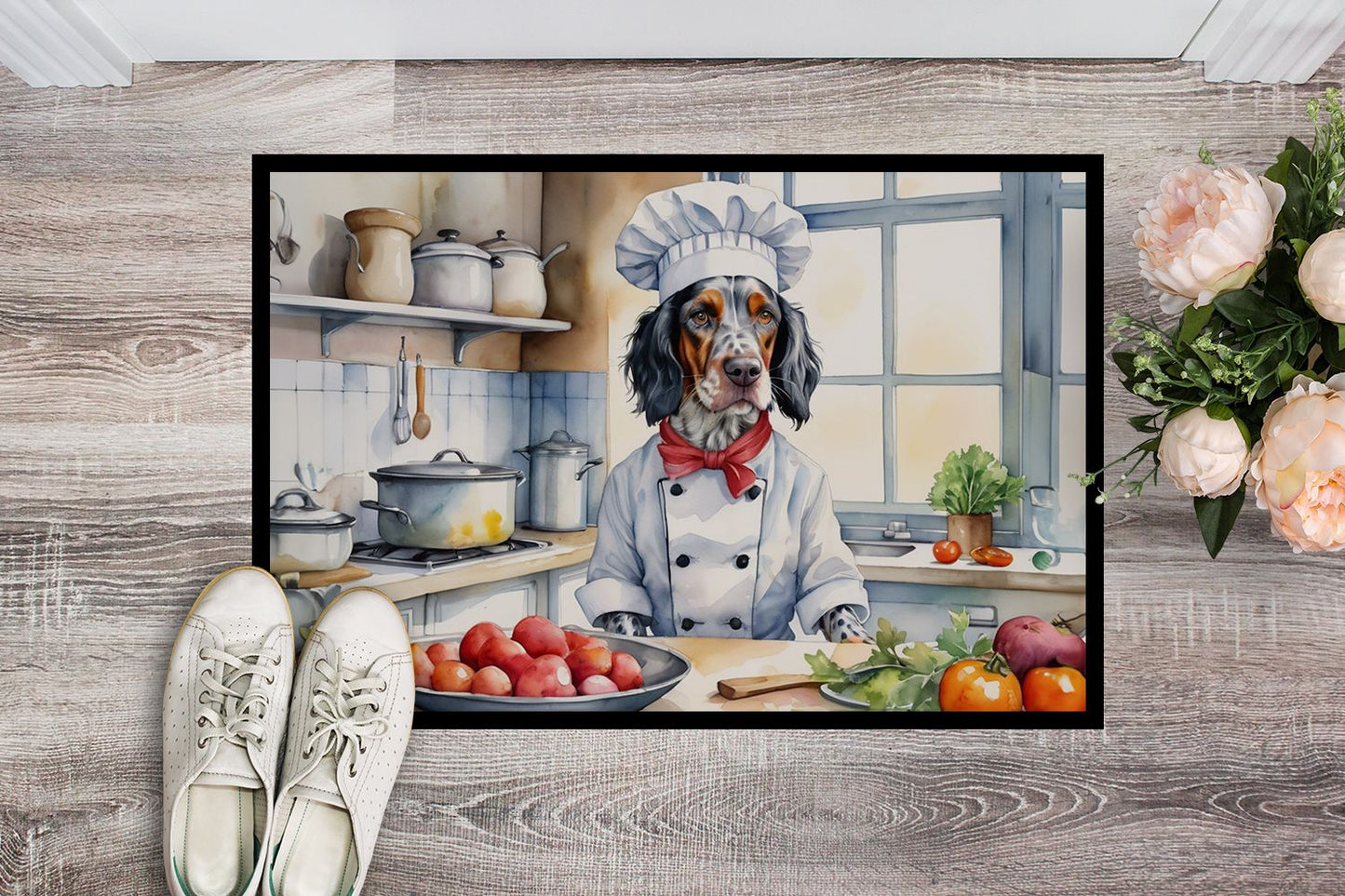 English Setter The Chef Doormat Front Door Mat Indoor Outdoor Rugs for Entryway, Non Slip Washable Low Pile, 24H X 36W