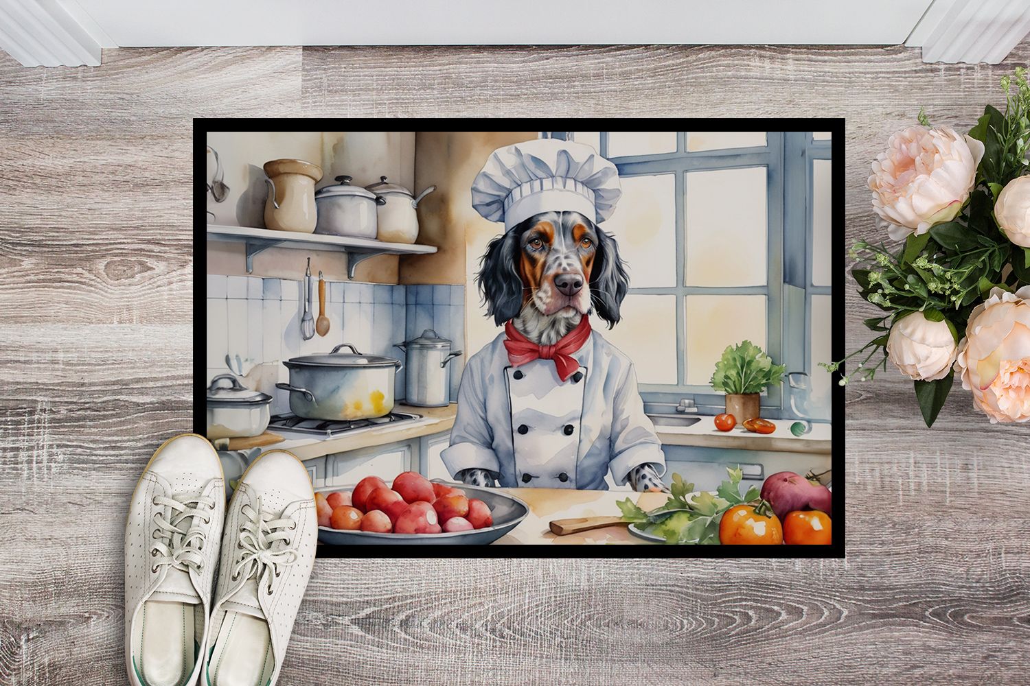 English Setter The Chef Doormat Front Door Mat Indoor Outdoor Rugs for Entryway, Non Slip Washable Low Pile, 24H X 36W
