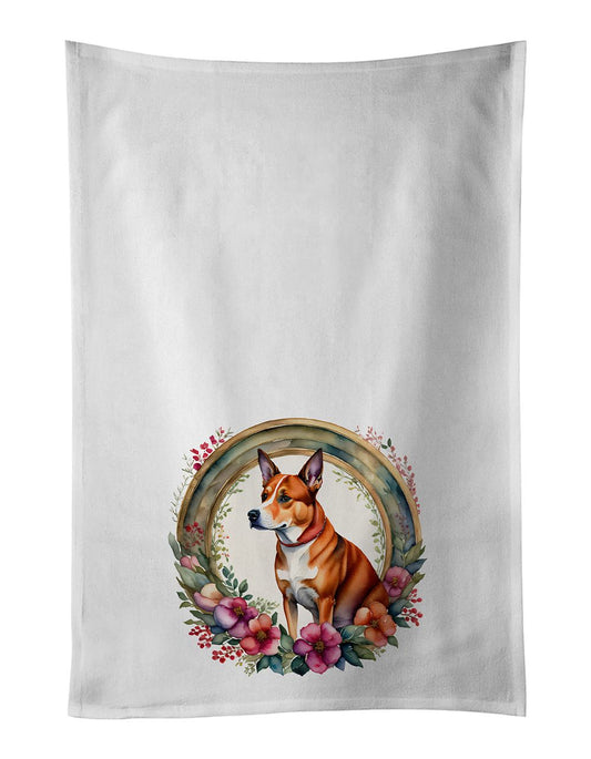 Basenji and Flowers Kitchen Towel Set of 2 White Dish Towels Decorative Bathroom Hand towel for Hand, Face, Hair, Yoga, Tea, Dishcloth, 19 X 28", White