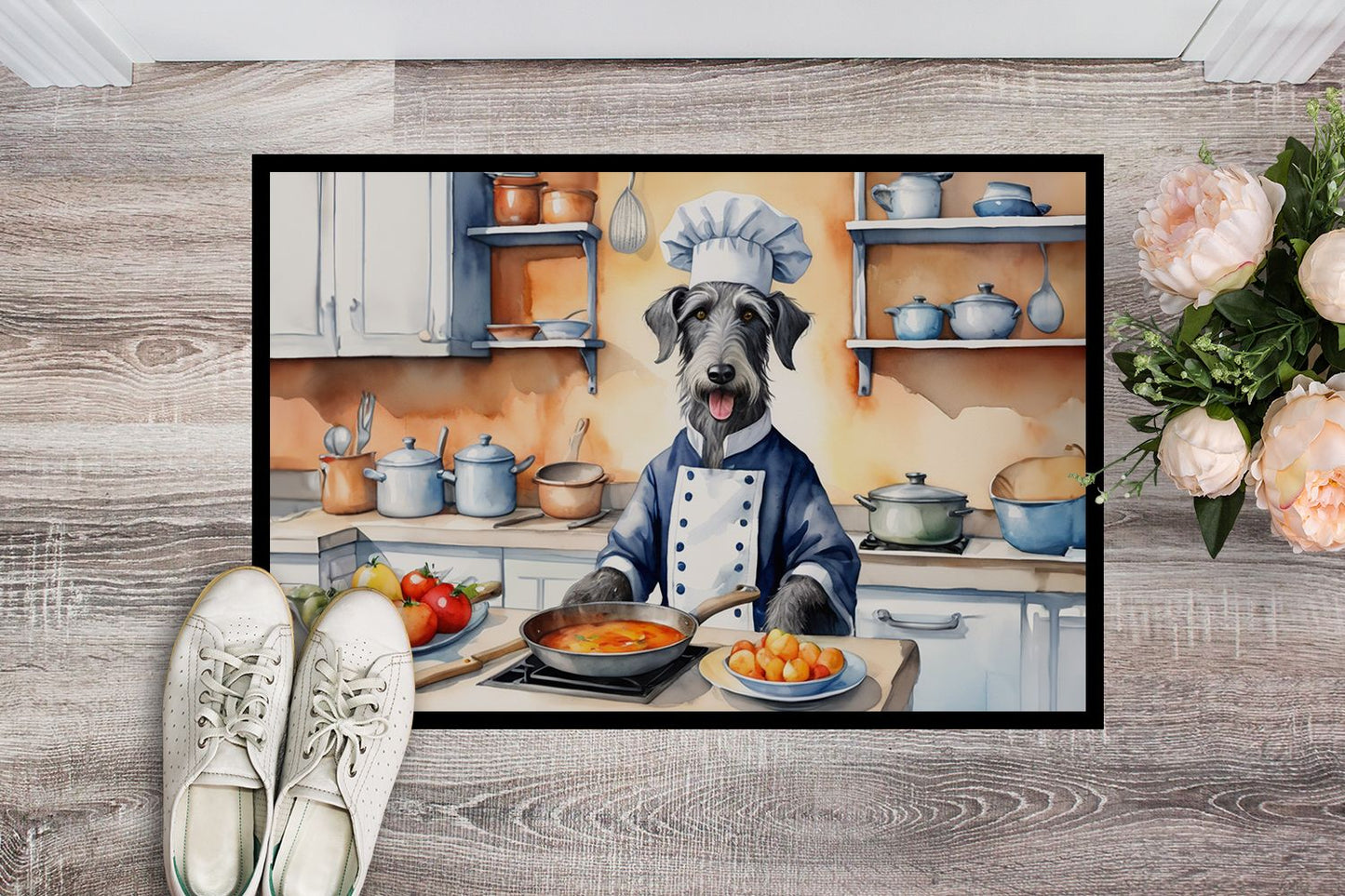 NEW Scottish Deerhound The Chef Doormat Front Door Mat Indoor Outdoor Rugs for Entryway, Non Slip Washable Low Pile, 18H X 27W