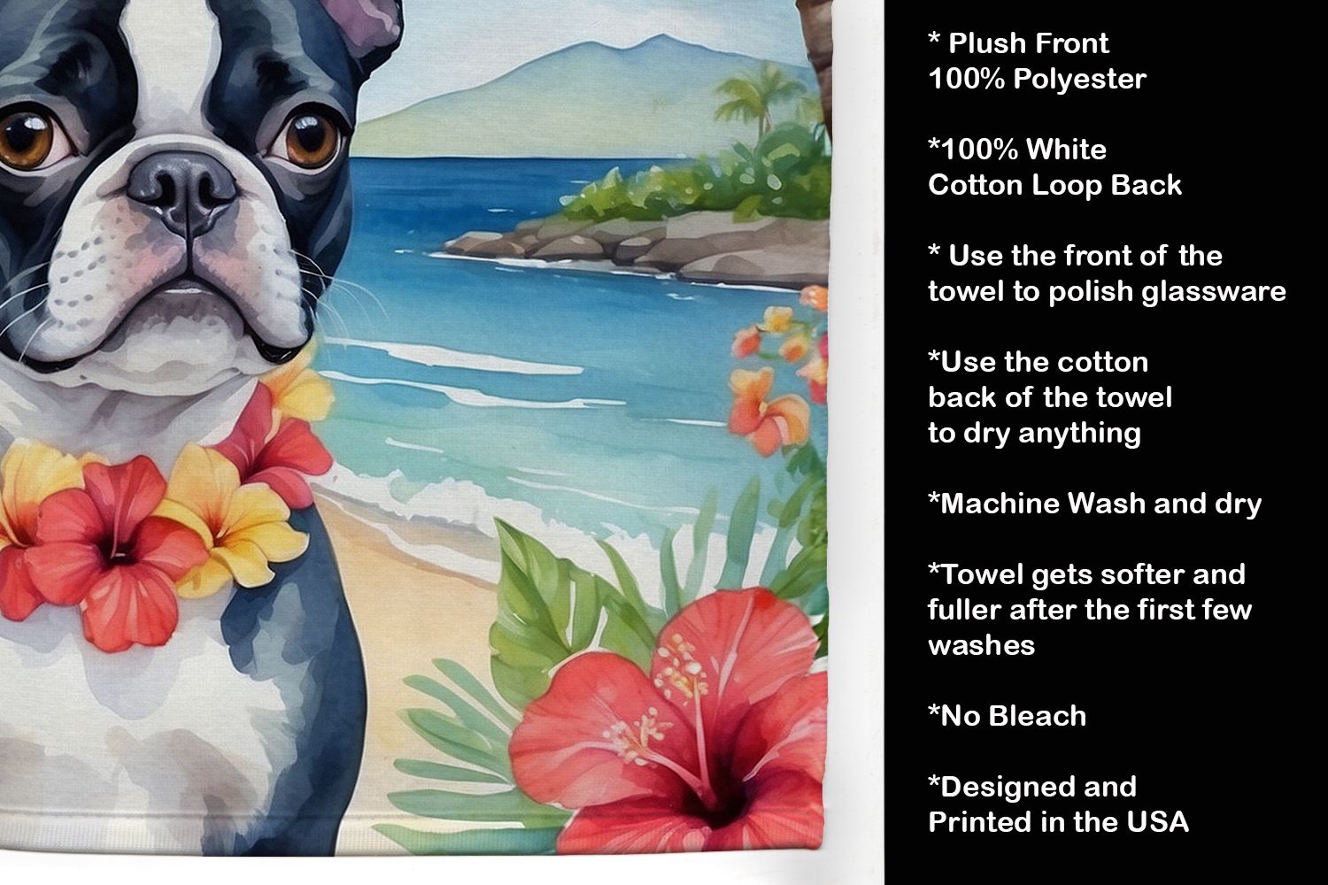 Boston Terrier Luau Kitchen Towel Dish Cloths Guest Hand Towel Decorative Bathroom Towel for Face,Tea, Dishcloth, Kitchen and Bath