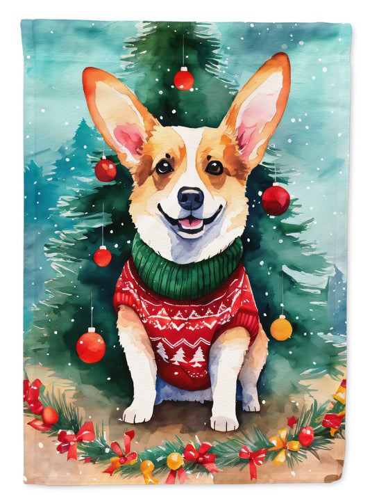 Corgi Christmas House Flag Large Porch Sleeve Pole Decorative Outside Yard Banner Artwork Wall Hanging, Polyester, House Size, Multicolor