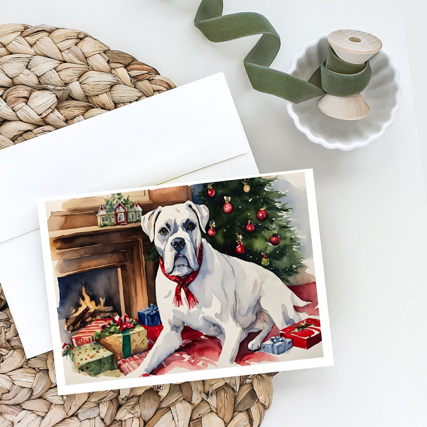 White Boxer Christmas Greeting Cards Pack of 8 Blank Cards with Envelopes Whimsical A7 Size 5x7 Blank Note Cards