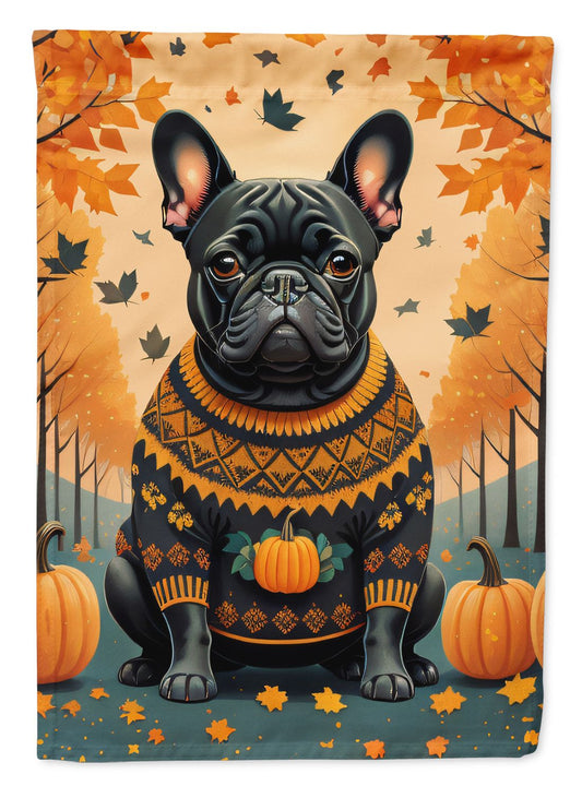 Black French Bulldog Fall House Flag Large Porch Sleeve Pole Decorative Outside Yard Banner Artwork Wall Hanging, Polyester, House Size, Multicolor