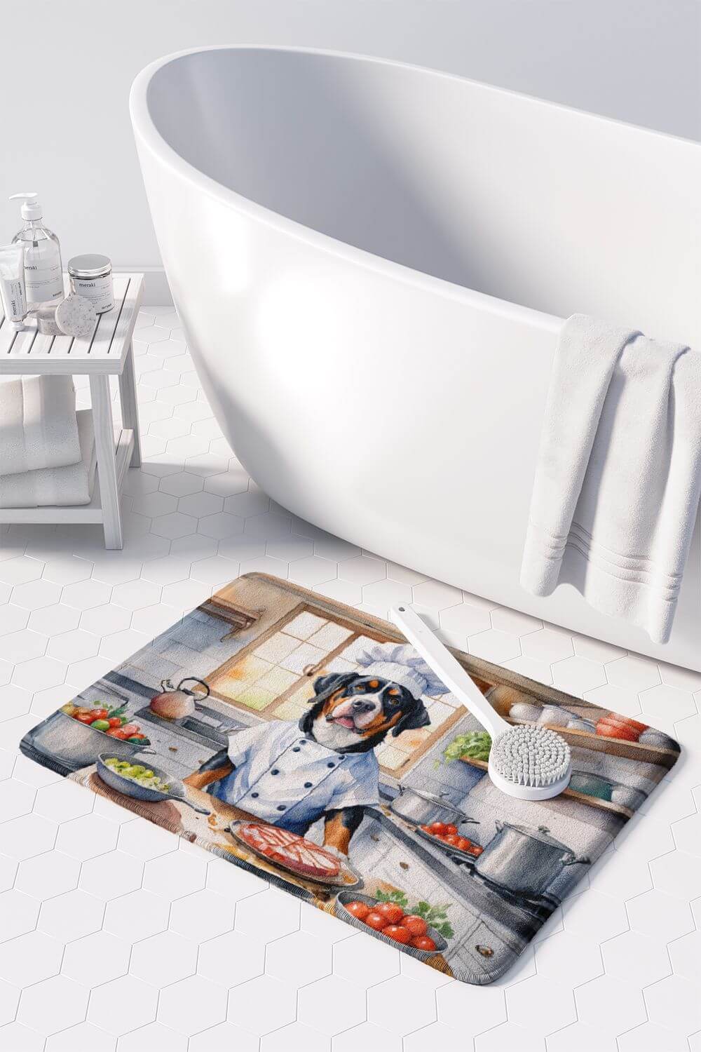 Greater Swiss Mountain Dog The Chef Memory Foam Kitchen Mat Machine Washable Anti-Fatigue Mat Cushion Comfort Bath Mat or Kitchen Rug