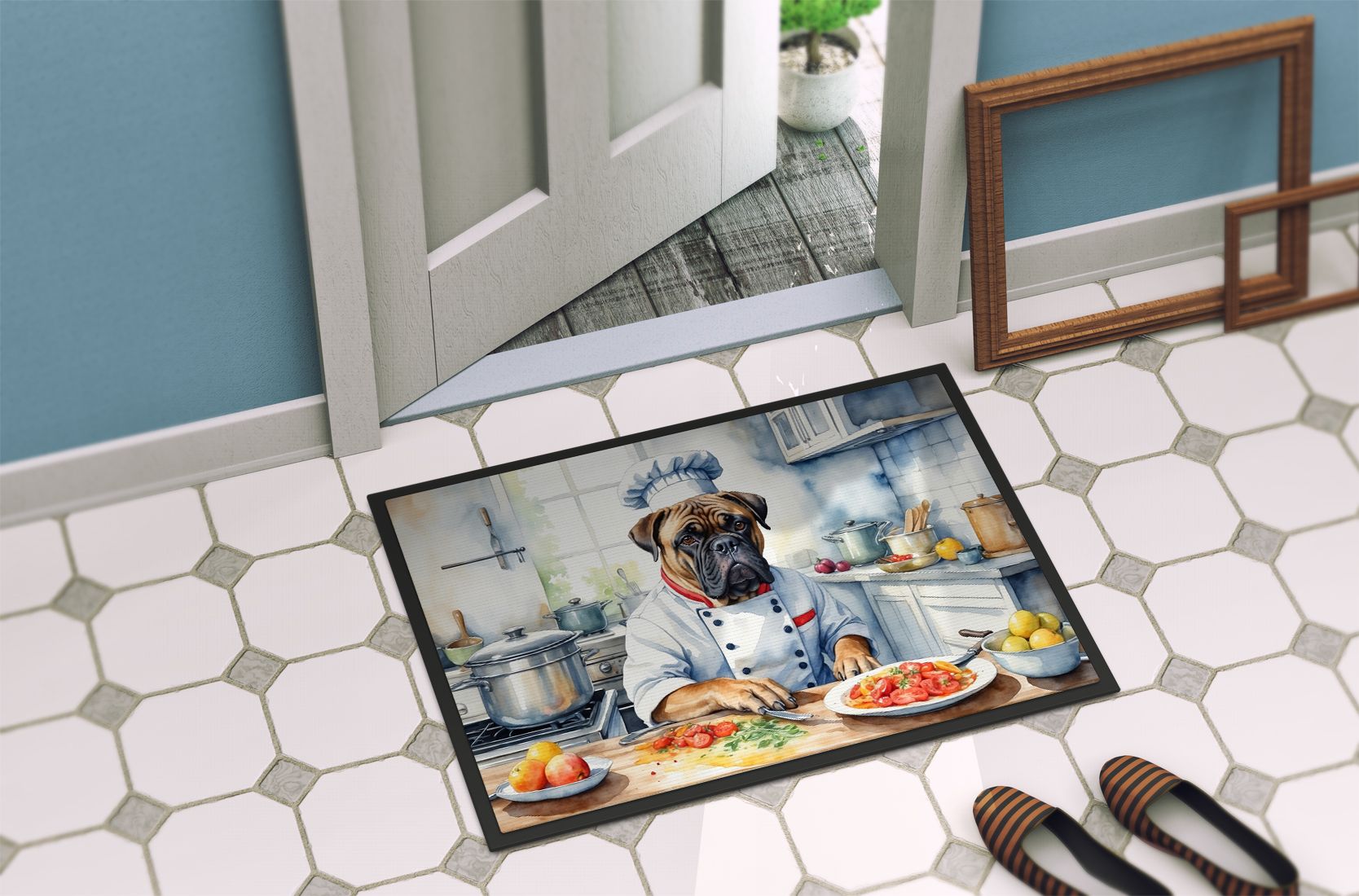 Bullmastiff The Chef Doormat Front Door Mat Indoor Outdoor Rugs for Entryway, Non Slip Washable Low Pile, 24H X 36W