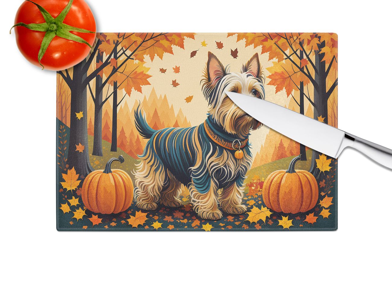 NEW Silky Terrier Fall Glass Cutting Board Decorative Tempered Glass Kitchen Cutting and Serving Board Large Size Chopping Board