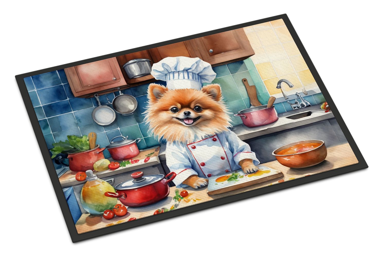 NEW Pomeranian The Chef Doormat Front Door Mat Indoor Outdoor Rugs for Entryway, Non Slip Washable Low Pile, 18H X 27W