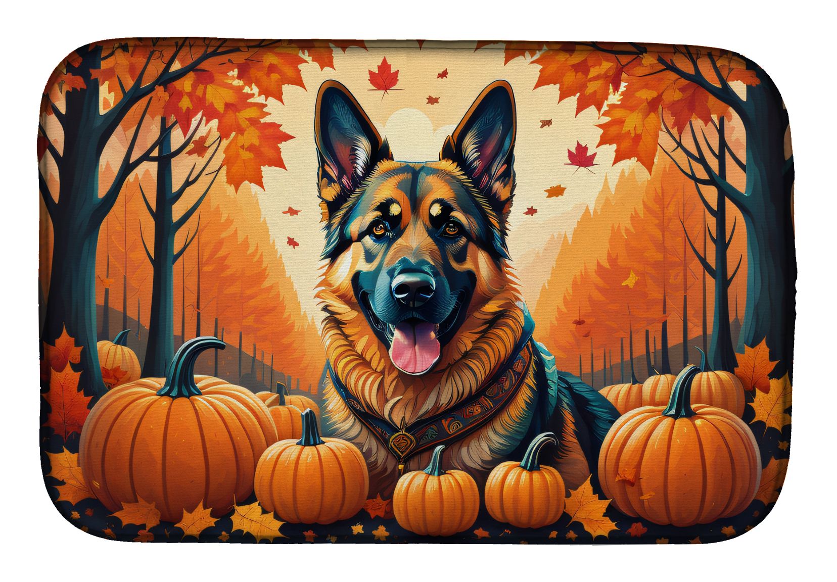 German Shepherd Fall Dish Drying Mat Absorbent Dish Drying Mat Pad for Kitchen Counter Dish Drainer Mat for Countertop, 14 x 21", Multicolor