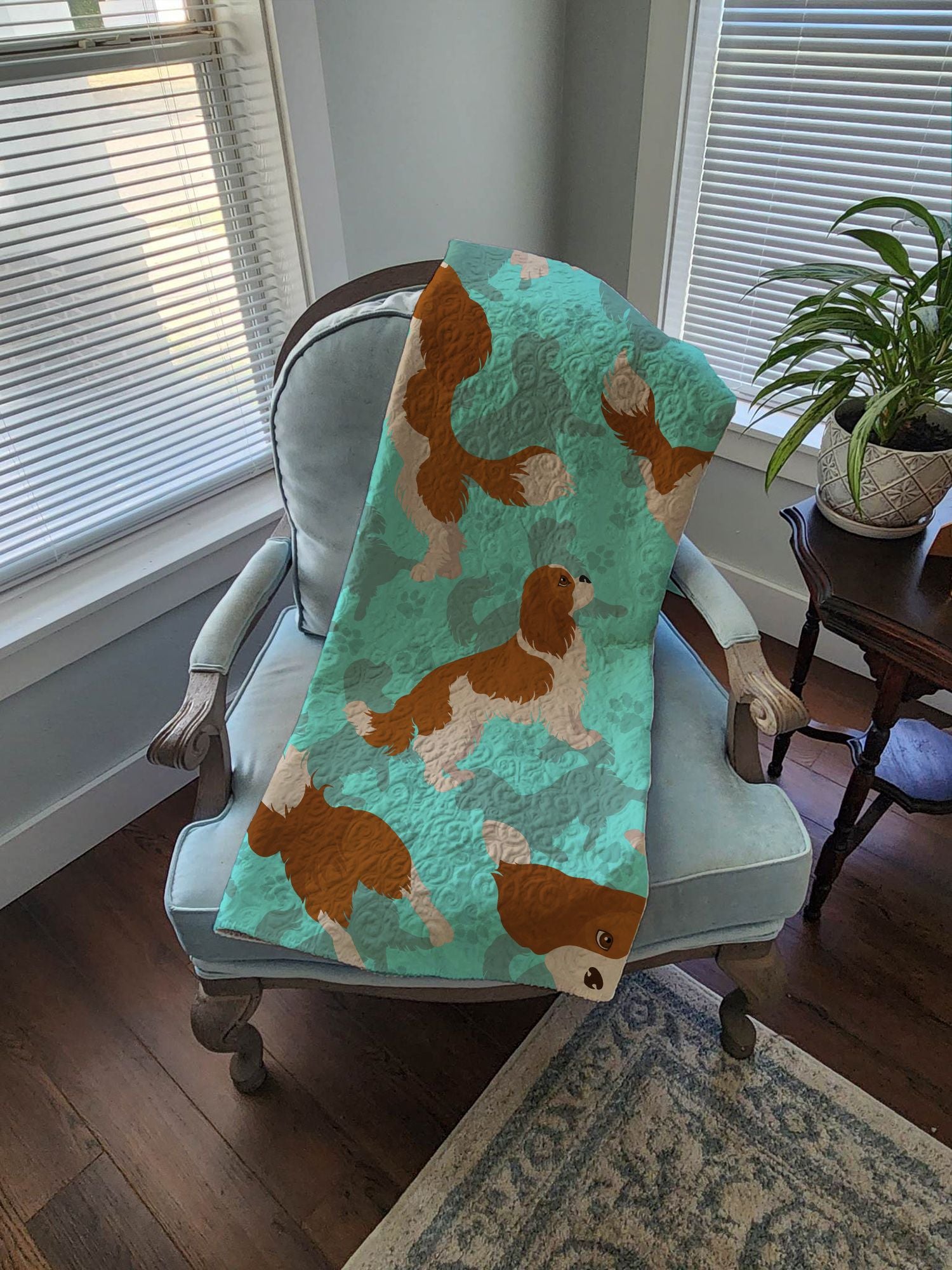 Blenheim Cavalier Spaniel Quilted Blanket 50x60 Artwork Pattern Quilted Throw Blanket for Bed, Couch, Sofa, Soft and Lightweight