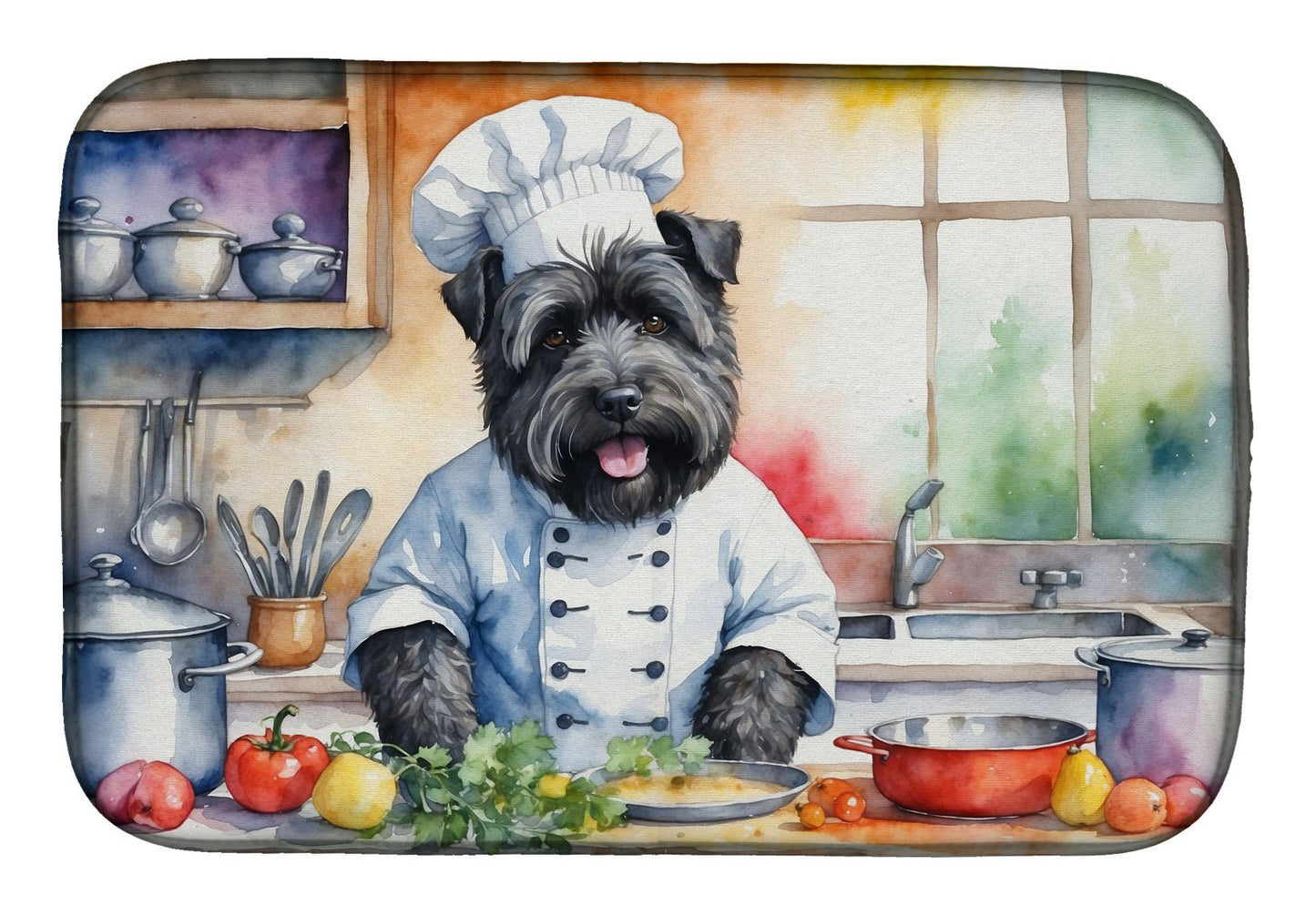 Bouvier des Flandres The Chef Dish Drying Mat Absorbent Dish Drying Mat Pad for Kitchen Counter Dish Drainer Mat for Countertop, 14 x 21", Multicolor