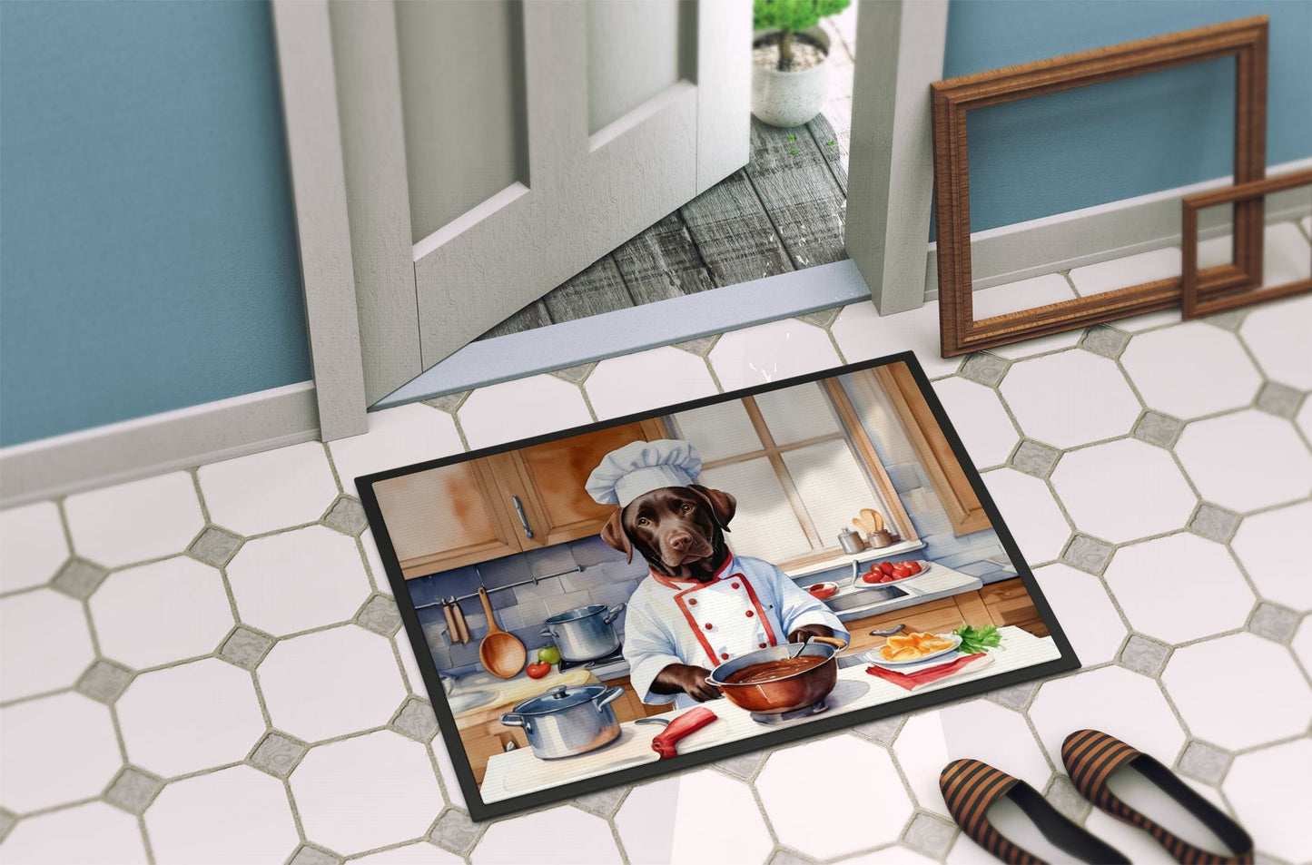 Chocolate Labrador Retriever The Chef Doormat Front Door Mat Indoor Outdoor Rugs for Entryway, Non Slip Washable Low Pile, 24H X 36W
