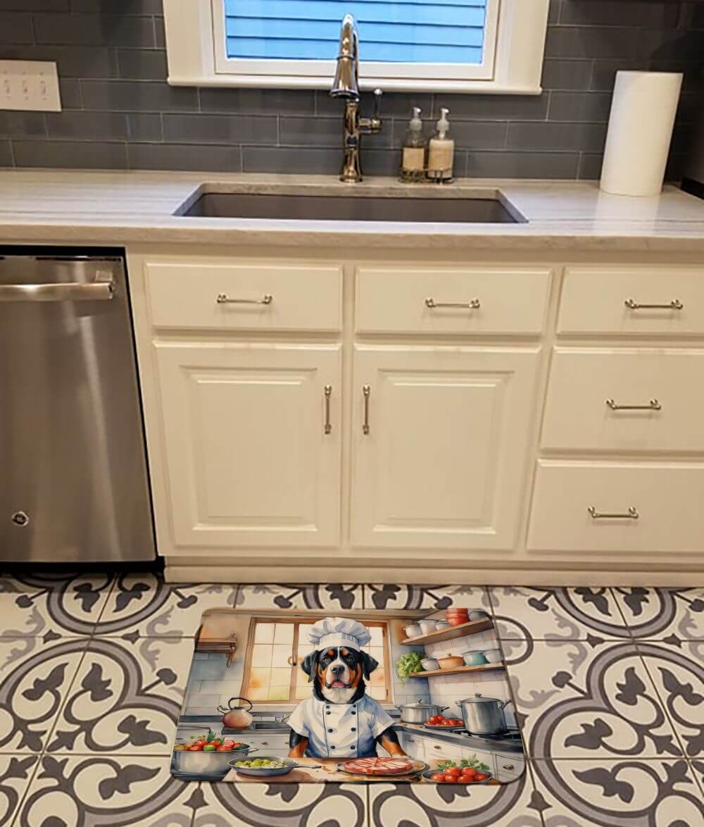 Greater Swiss Mountain Dog The Chef Memory Foam Kitchen Mat Machine Washable Anti-Fatigue Mat Cushion Comfort Bath Mat or Kitchen Rug