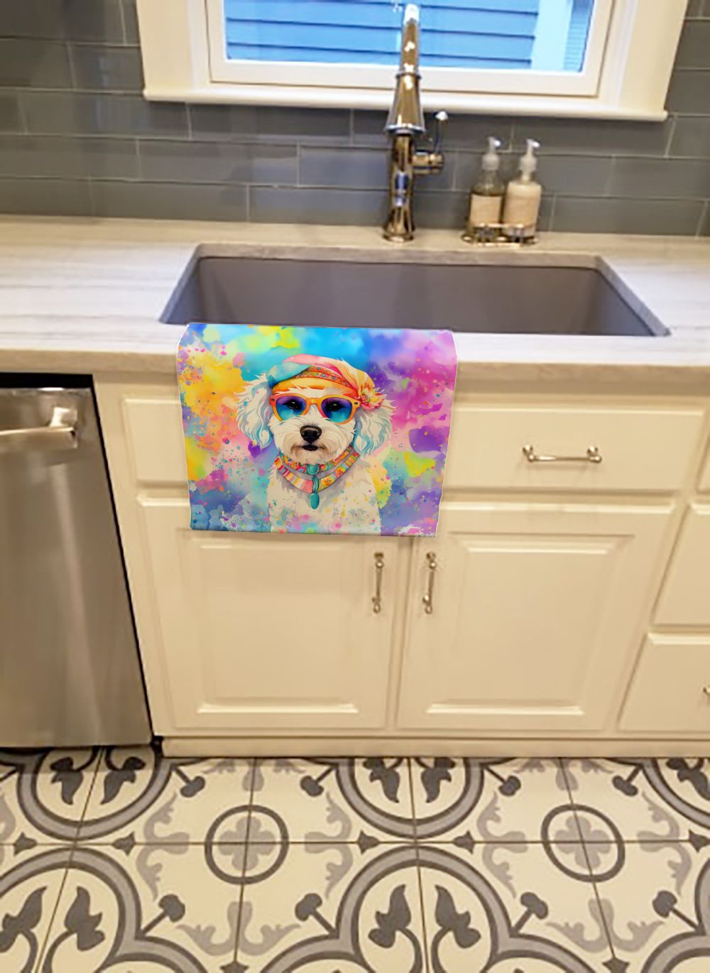 Bichon Frise Hippie Dawg Kitchen Towel Dish Cloths Guest Hand Towel Decorative Bathroom Towel for Face,Tea, Dishcloth, Kitchen and Bath