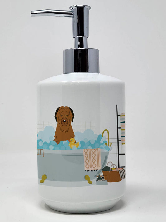 Brown Briard in Bathtub Ceramic Soap Dispenser Hand Soap Dispenser Pump Bottles for Bathroom Kitchen, Empty Refillable Liquid Soap Container