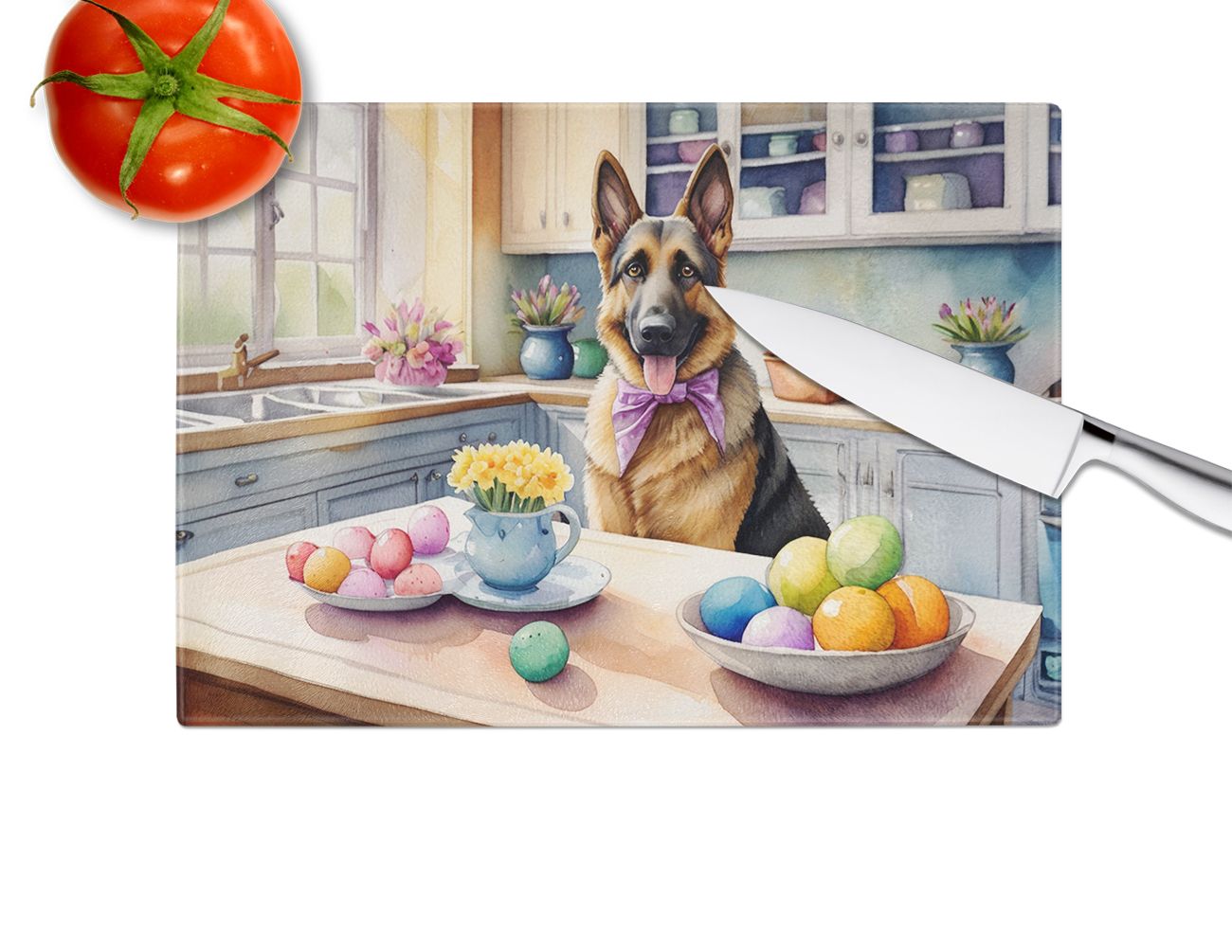 NEW Decorating Easter German Shepherd Glass Cutting Board Decorative Tempered Glass Kitchen Cutting and Serving Board Large Size Chopping Board
