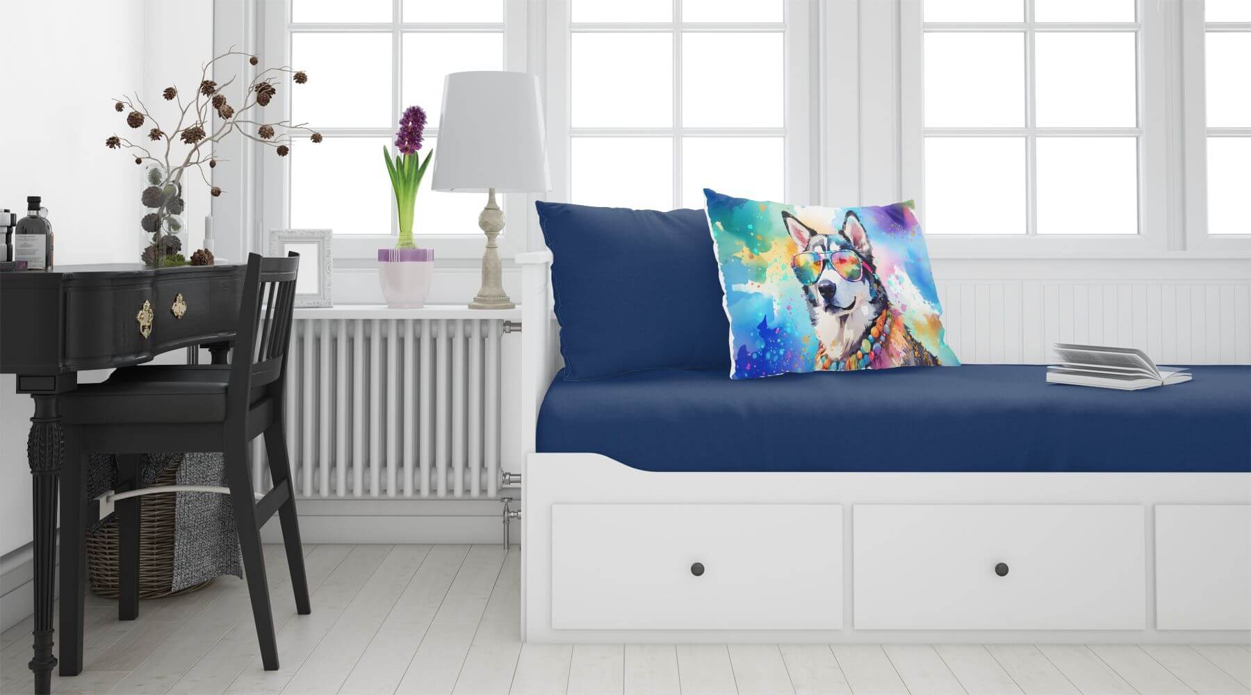 Siberian Husky Hippie Dawg Standard Pillowcase Lightweight Super Soft Easy Care Decorative Artwork Pillowcase, Standard