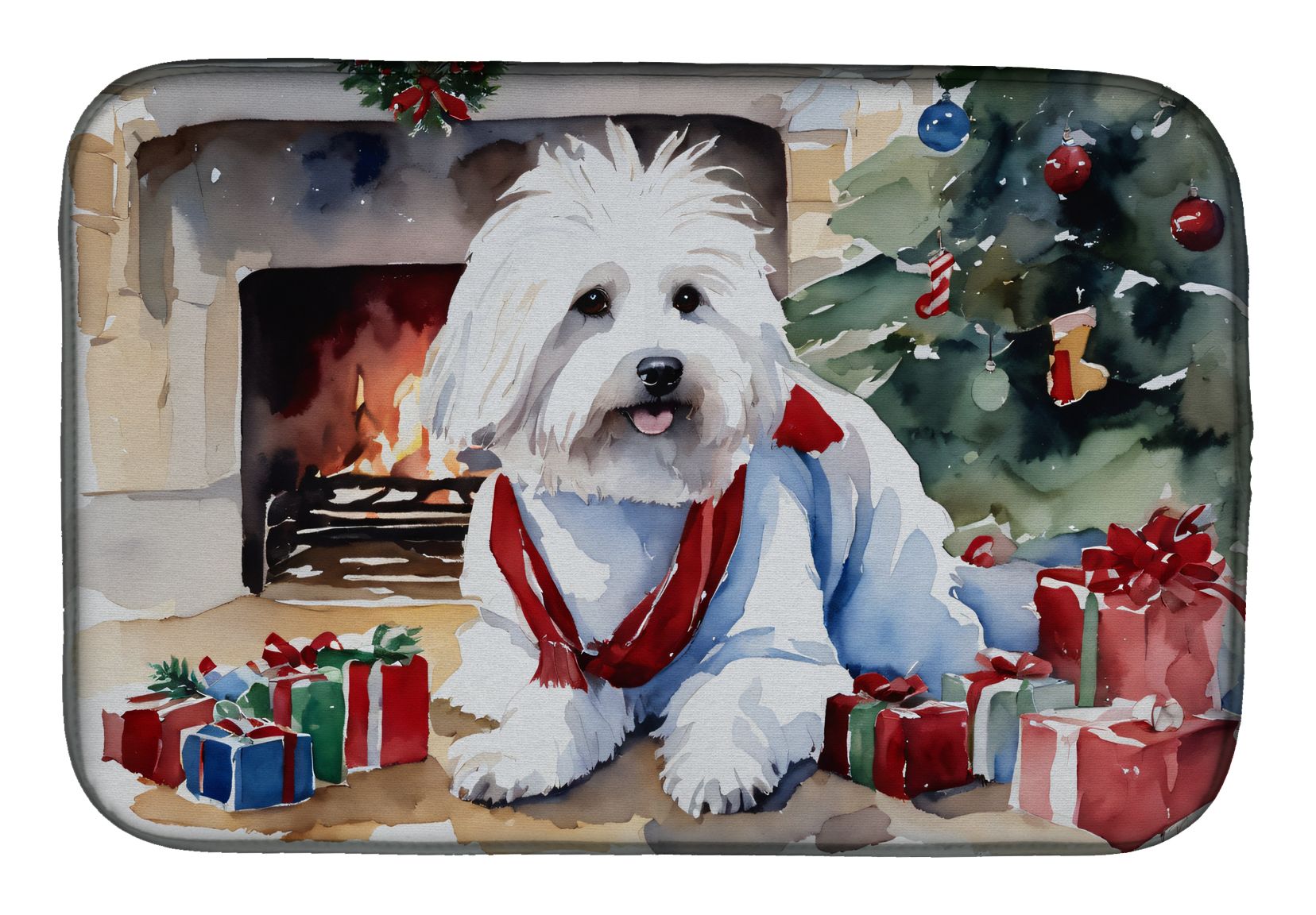 Coton De Tulear Cozy Christmas Dish Drying Mat Absorbent Dish Drying Mat Pad for Kitchen Counter Dish Drainer Mat for Countertop, 14 x 21", Multicolor