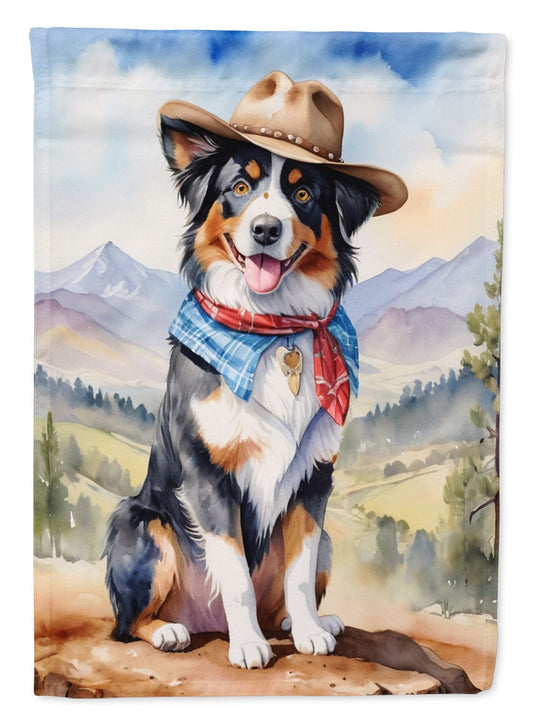 Australian Shepherd Cowboy Welcome House Flag Large Porch Sleeve Pole Decorative Outside Yard Banner Artwork Wall Hanging, Polyester, House Size, Multicolor