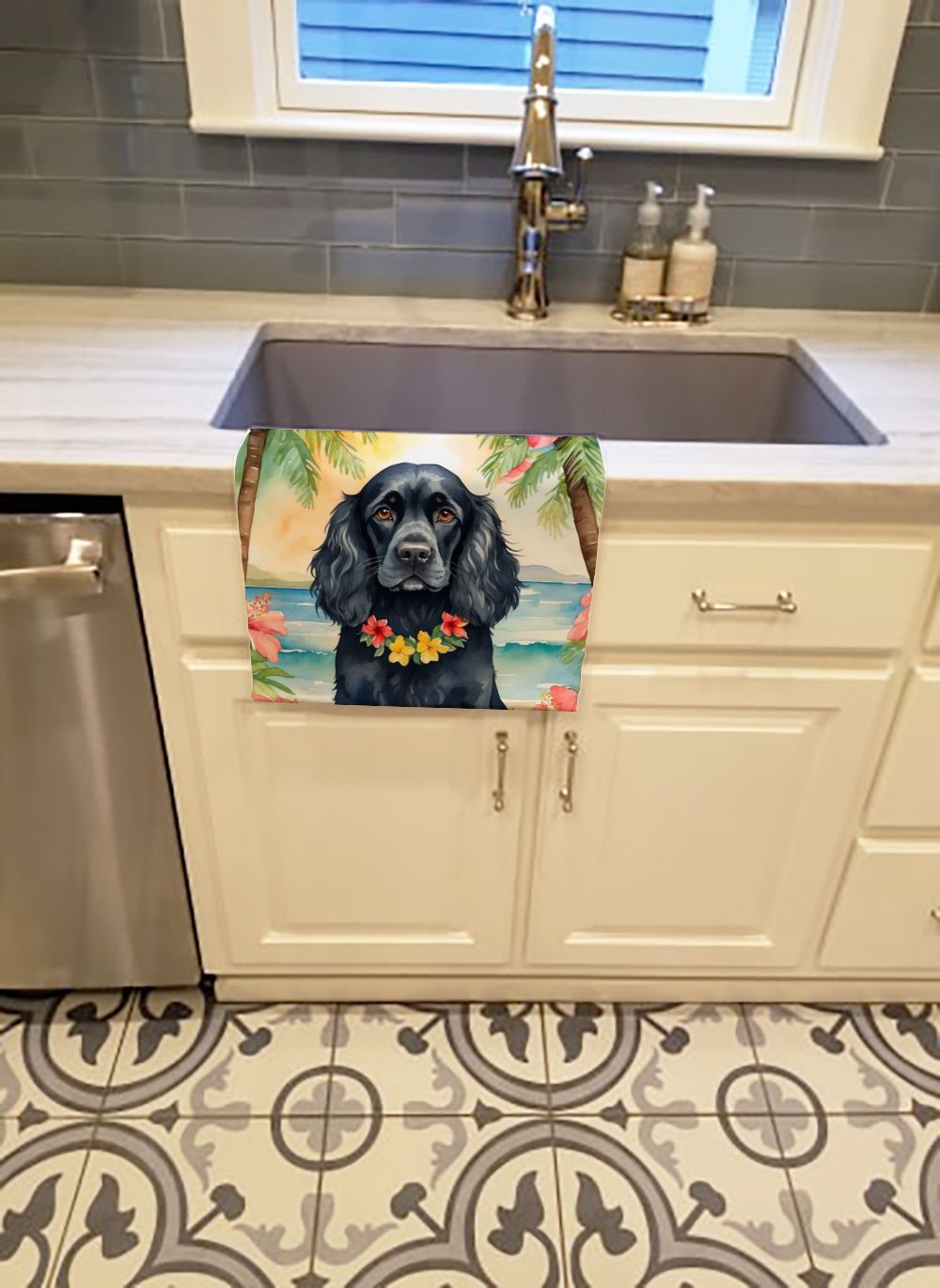 Cocker Spaniel Luau Kitchen Towel Dish Cloths Guest Hand Towel Decorative Bathroom Towel for Face,Tea, Dishcloth, Kitchen and Bath