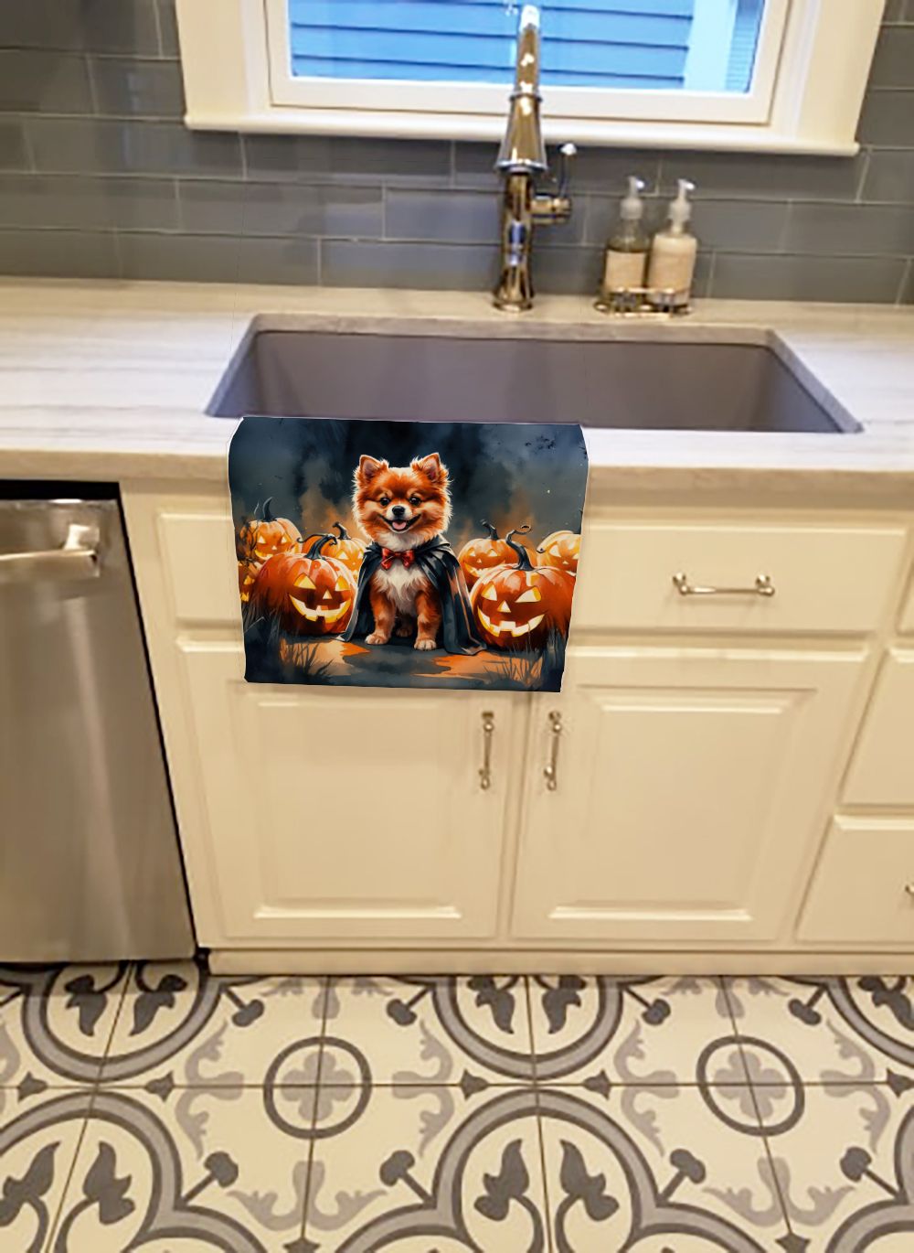 Pomeranian Puppy Halloween Kitchen Towel Dish Cloths Guest Hand Towel Decorative Bathroom Towel for Face,Tea, Dishcloth, Kitchen and Bath