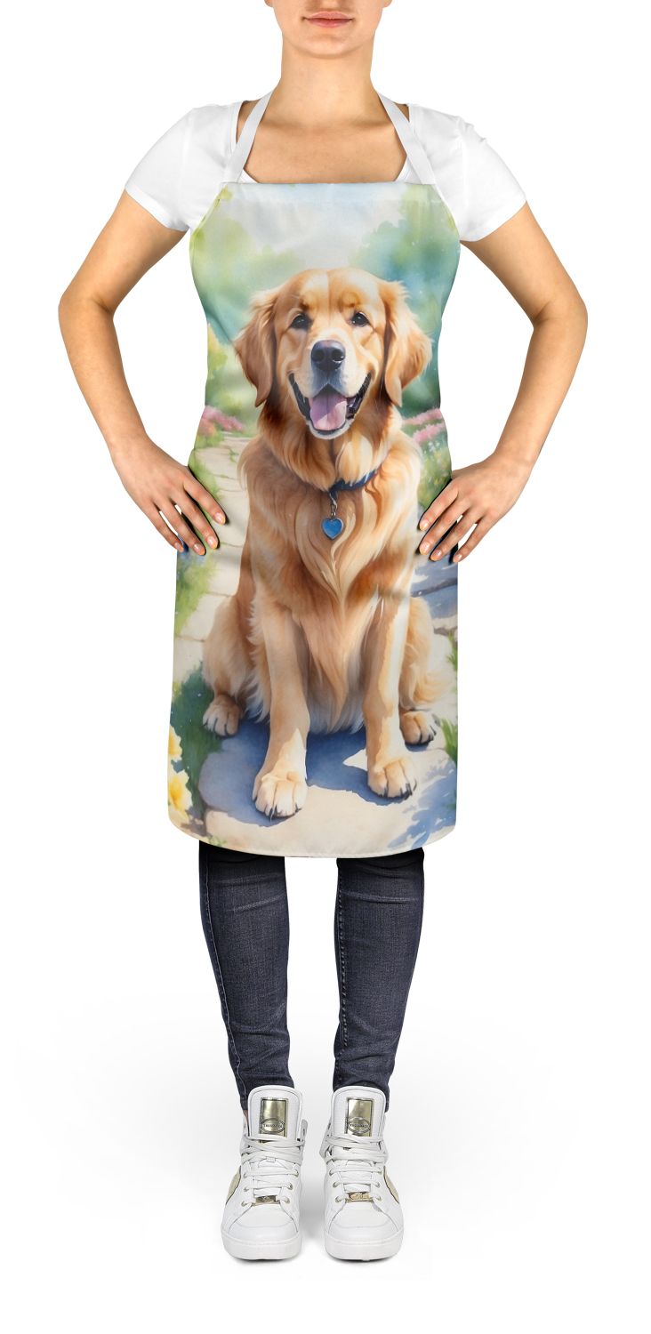 Golden Retriever Spring Path Apron Cooking Kitchen Server Baking Crafts Gardening for Adult Women Men, Unisex, Large, Multicolor