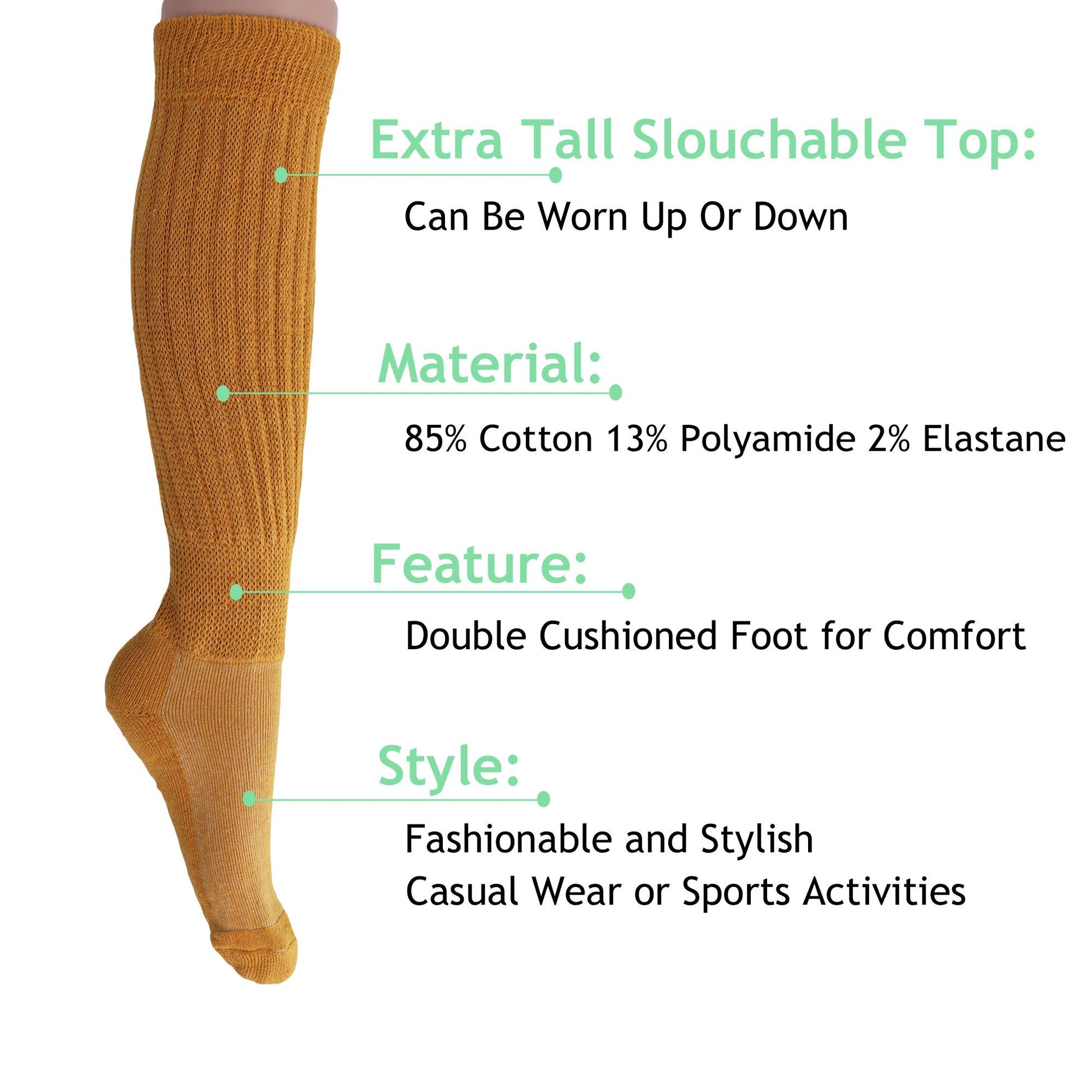 Slouch Socks for Women Extra Long Heavy Slouchy Scrunch Cotton Socks 1 Pair Shoe Size 5 to 10