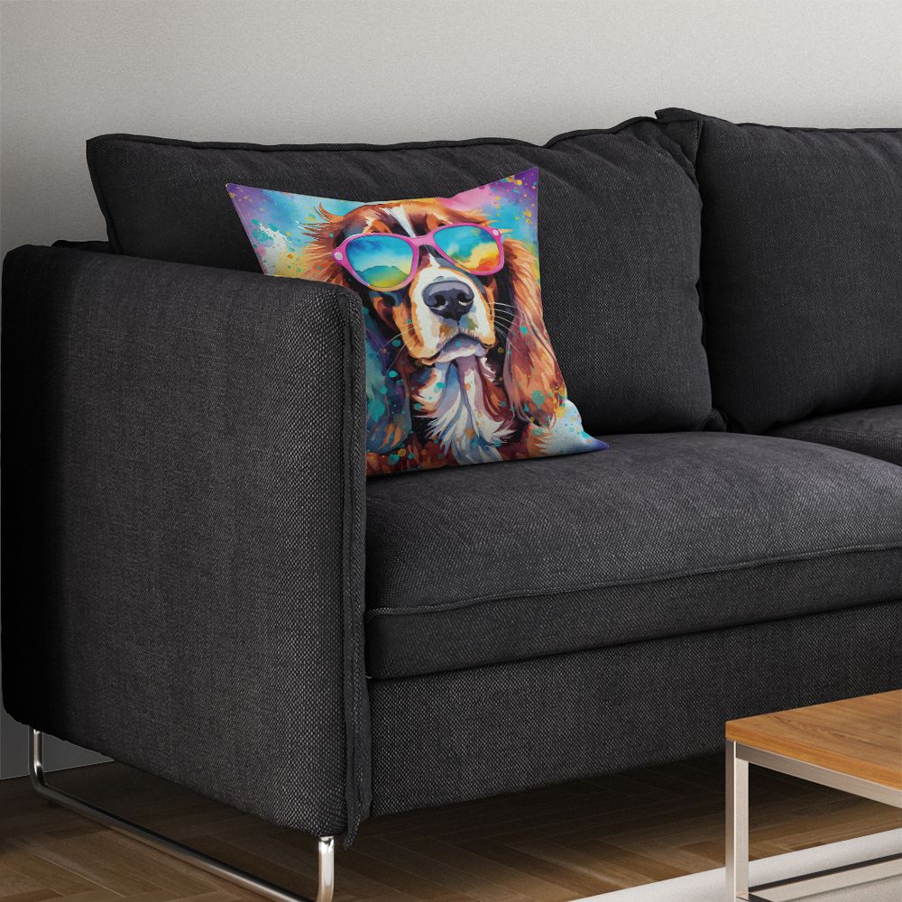 Cavalier Spaniel Hippie Dawg Throw Pillow Machine Washable, Indoor Outdoor Decorative Pillow for Couch, Bed or Patio, 14Hx14W