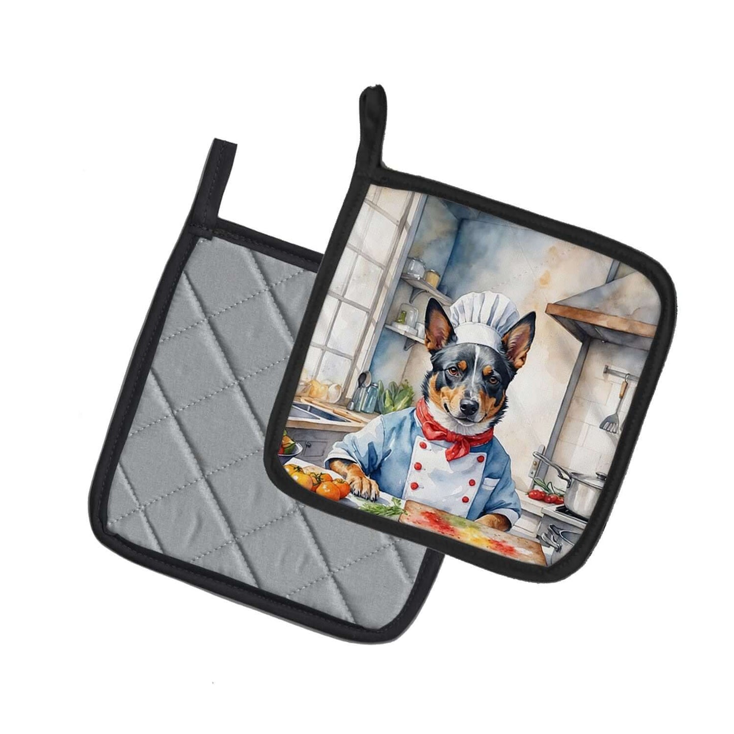 Australian Cattle Dog The Chef Pair of Pot Holders Kitchen Heat Resistant Pot Holders Sets Oven Hot Pads for Cooking Baking BBQ, 7 1/2 x 7 1/2