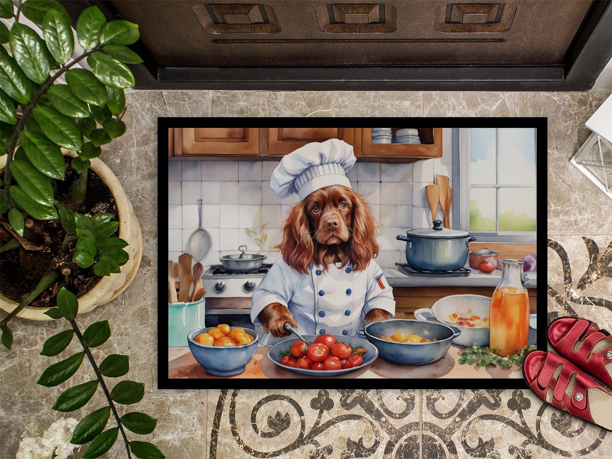 NEW Sussex Spaniel The Chef Doormat Front Door Mat Indoor Outdoor Rugs for Entryway, Non Slip Washable Low Pile, 18H X 27W