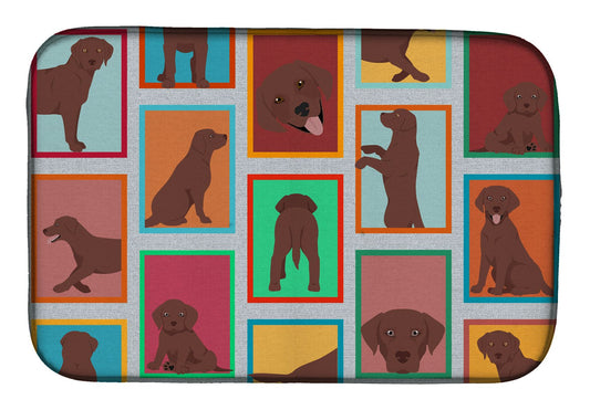 Lots of Chocolate Labrador Retriever Dish Drying Mat Absorbent Dish Drying Mat Pad for Kitchen Counter Dish Drainer Mat for Countertop, 14 x 21", Multicolor