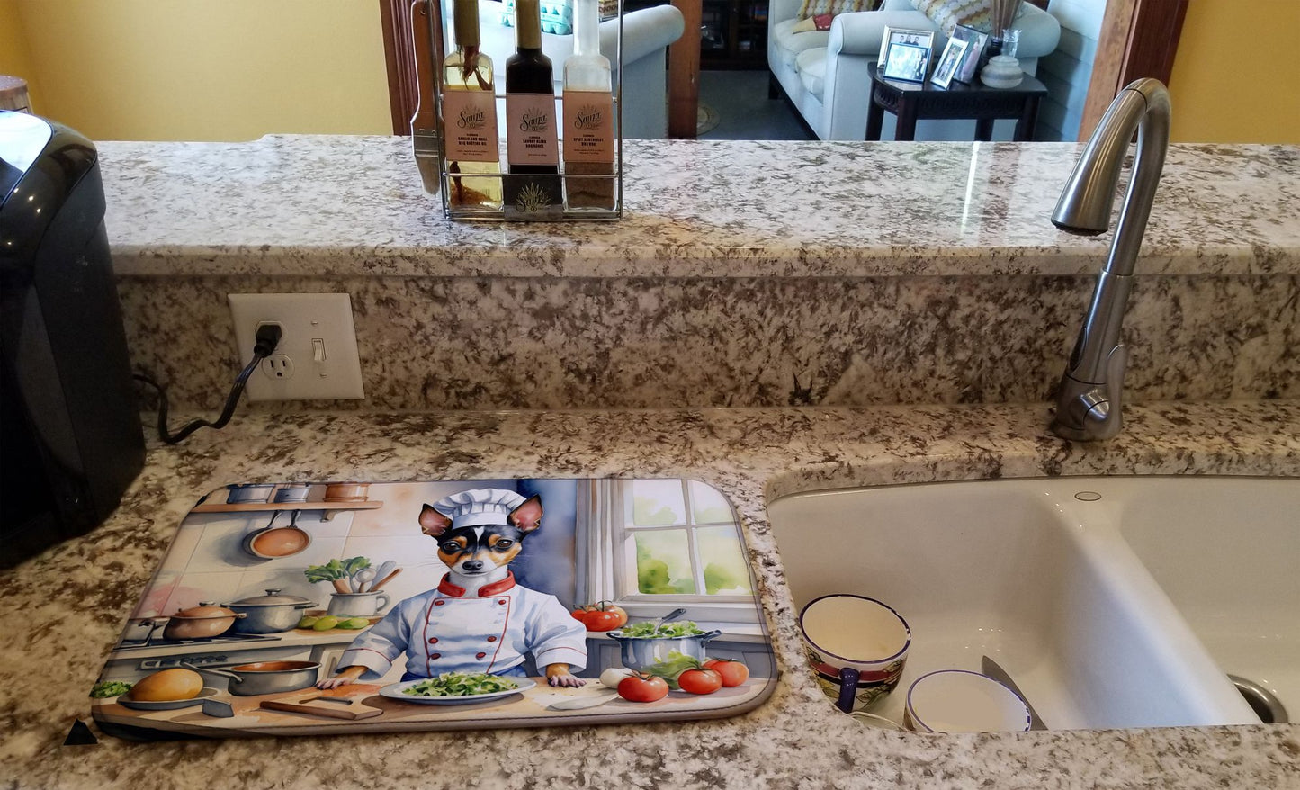 Rat Terrier The Chef Dish Drying Mat Absorbent Dish Drying Mat Pad for Kitchen Counter Dish Drainer Mat for Countertop, 14 x 21", Multicolor