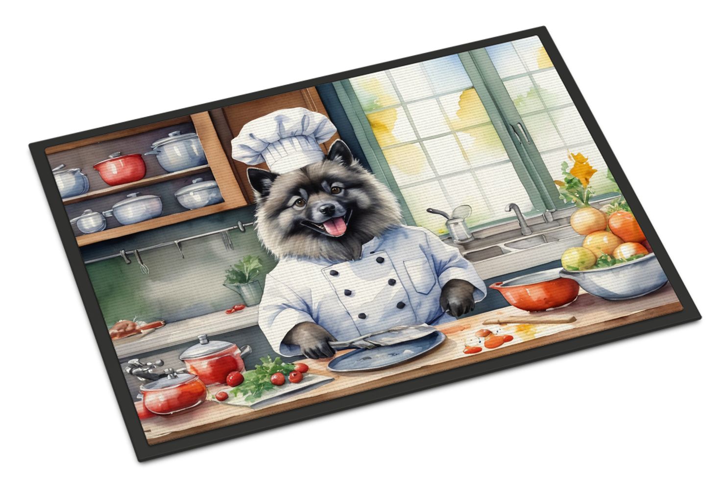 NEW Keeshond The Chef Doormat Front Door Mat Indoor Outdoor Rugs for Entryway, Non Slip Washable Low Pile, 18H X 27W
