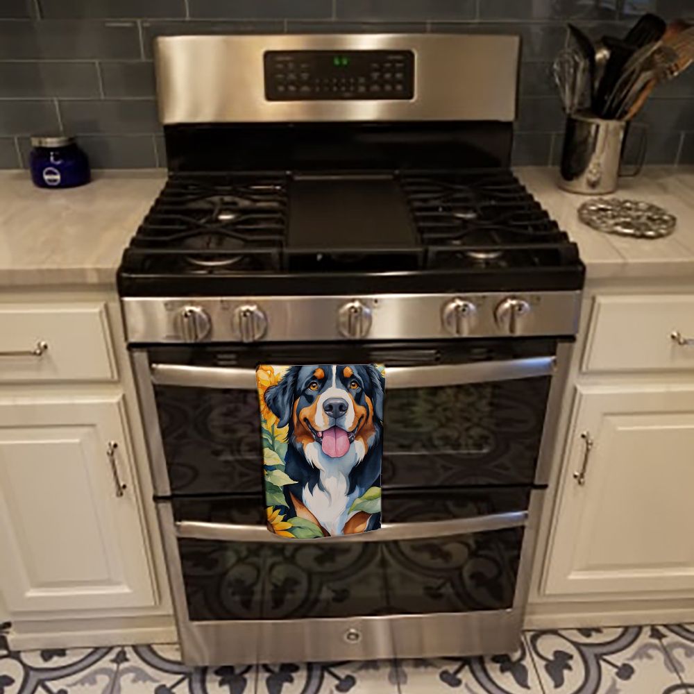 Bernese Mountain Dog in Sunflowers Kitchen Towel Dish Cloths Guest Hand Towel Decorative Bathroom Towel for Face,Tea, Dishcloth, Kitchen and Bath