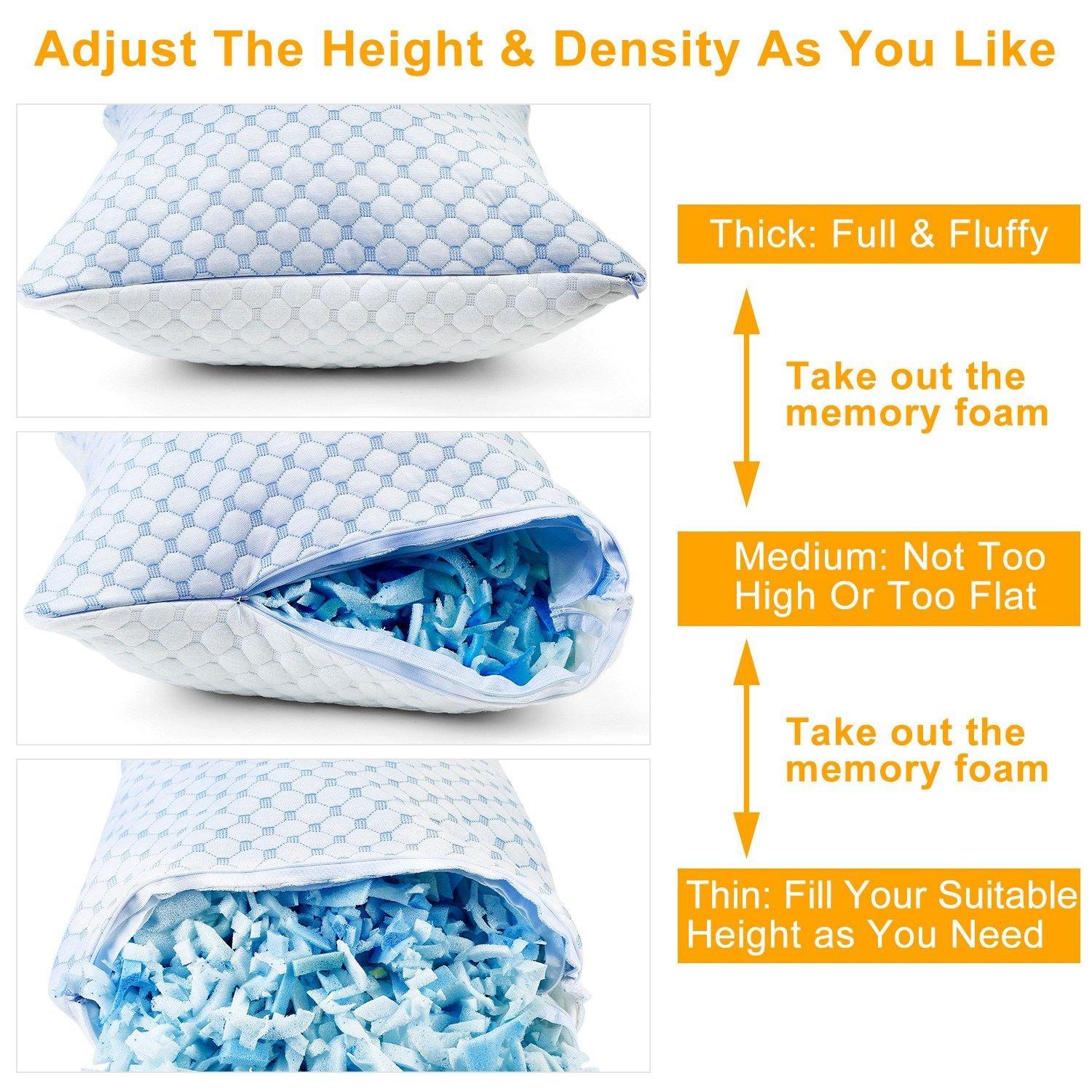 Cooling Memory Foam Pillow Ventilated Soft Bed Pillow w/ Cooling Gel Infused Memory Foam 2Pcs Queen Size - Clothes For Her Online Store