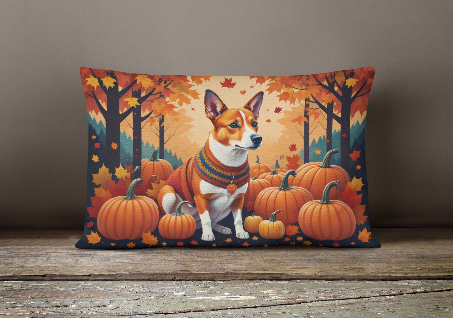 Autumn Leaves Throw Pillow Throw Pillow for Indoor Couch Bed Outdoor Patio Washable, Basenji Red,12Hx16W