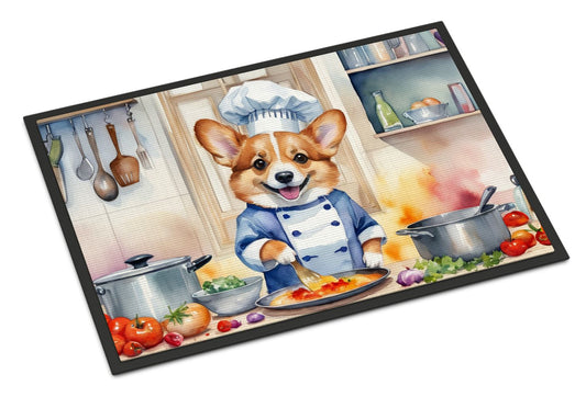 Corgi The Chef Doormat Front Door Mat Indoor Outdoor Rugs for Entryway, Non Slip Washable Low Pile, 24H X 36W