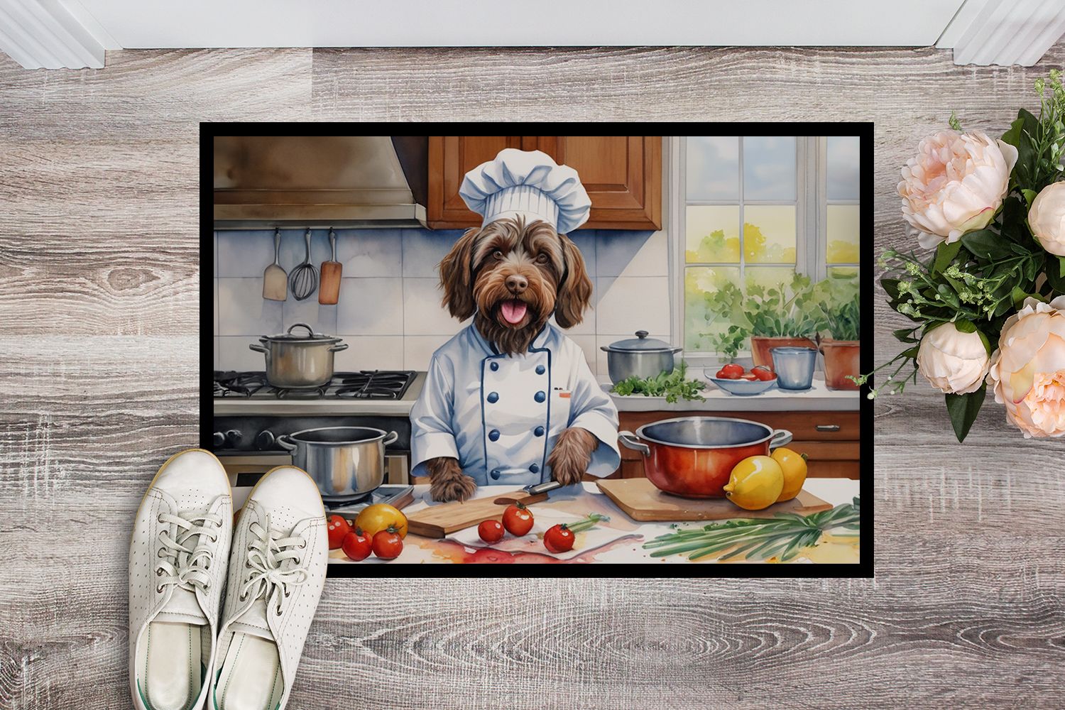 NEW Wirehaired Pointing Griffon The Chef Doormat Front Door Mat Indoor Outdoor Rugs for Entryway, Non Slip Washable Low Pile, 18H X 27W