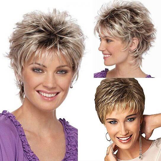 Women Fashion Short Haircut Shag Short Curly Ombre Wig with Cap Party Club - Clothes For Her Online Store