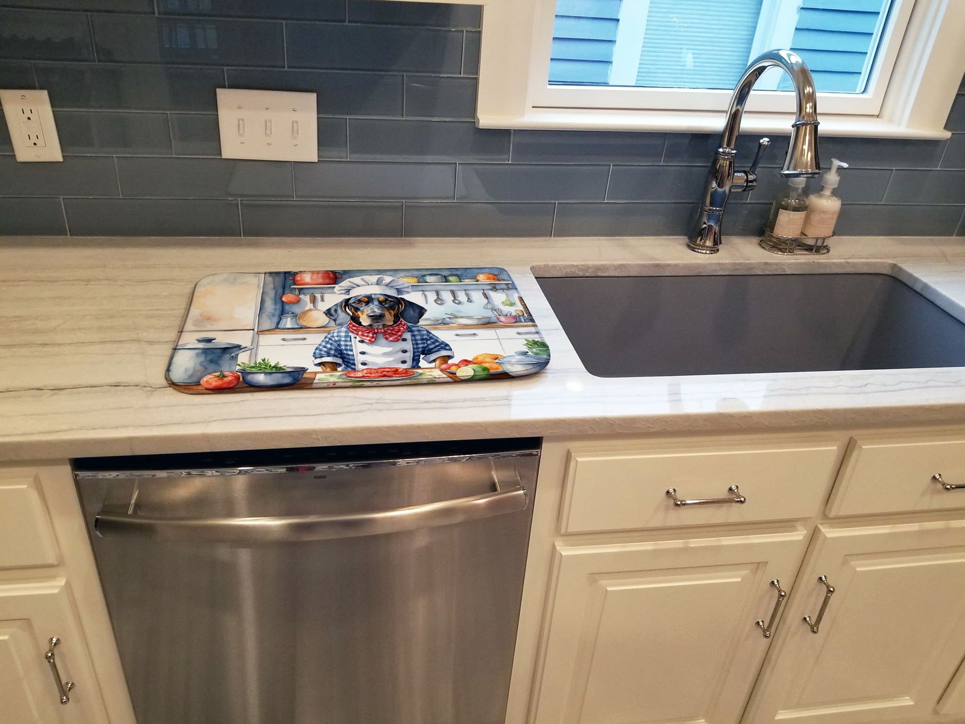 Bluetick Coonhound The Chef Dish Drying Mat Absorbent Dish Drying Mat Pad for Kitchen Counter Dish Drainer Mat for Countertop, 14 x 21", Multicolor