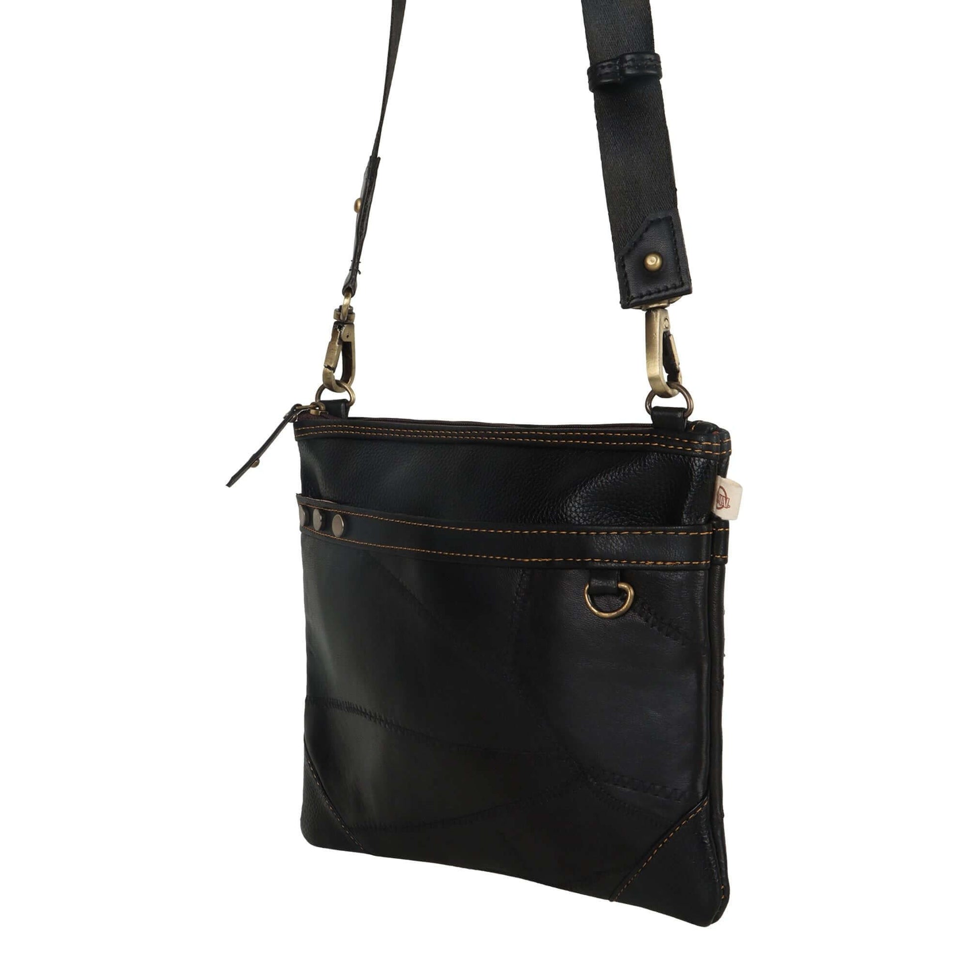 Brook Wide Crossbody Bag made with upcycled leather + premium vegan leather in Black