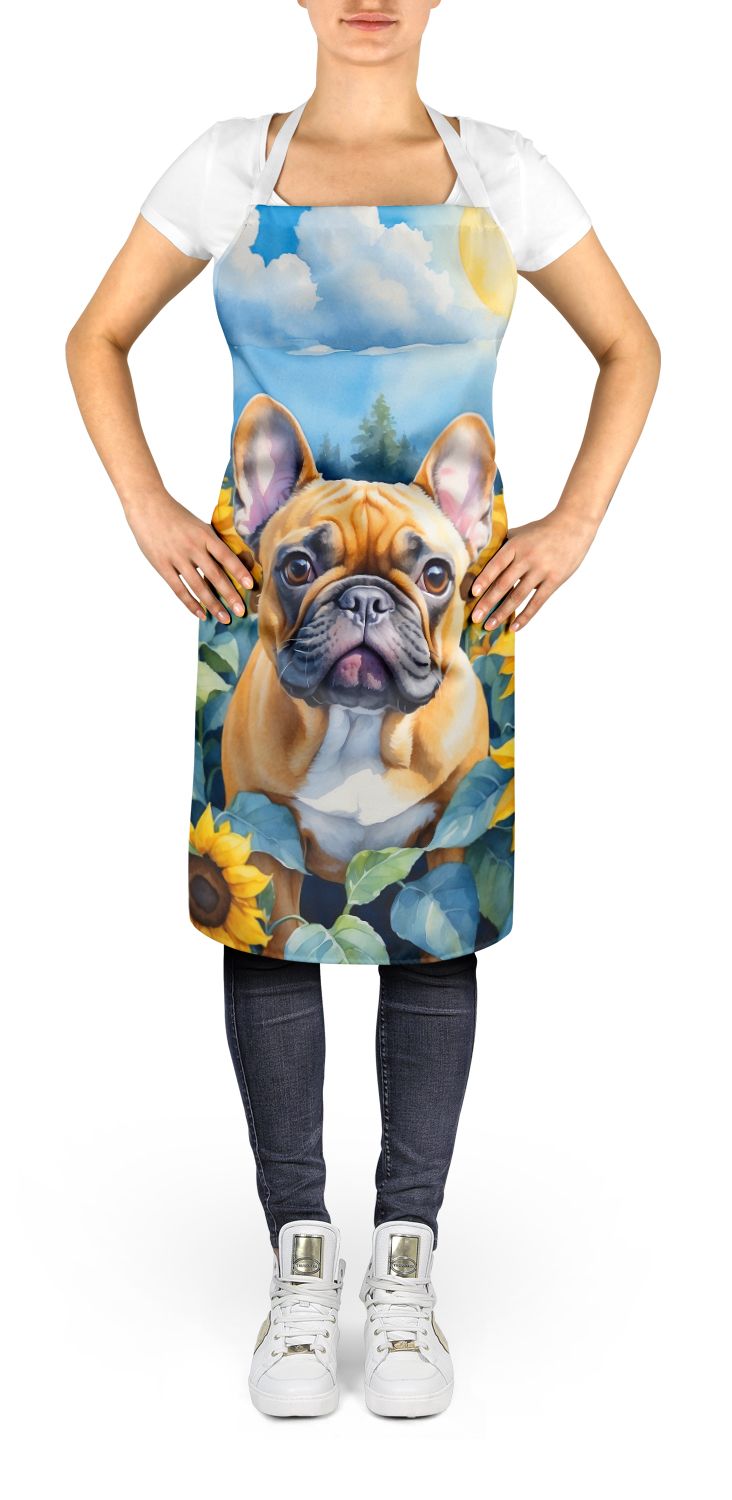 French Bulldog in Sunflowers Apron Cooking Kitchen Server Baking Crafts Gardening for Adult Women Men, Unisex, Large, Multicolor