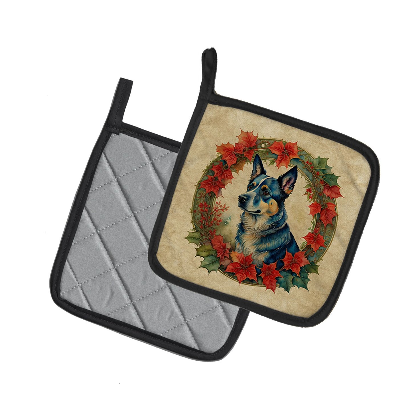 Australian Cattle Dog Christmas Flowers Pair of Pot Holders Kitchen Heat Resistant Pot Holders Sets Oven Hot Pads for Cooking Baking BBQ, 7 1/2 x 7 1/2