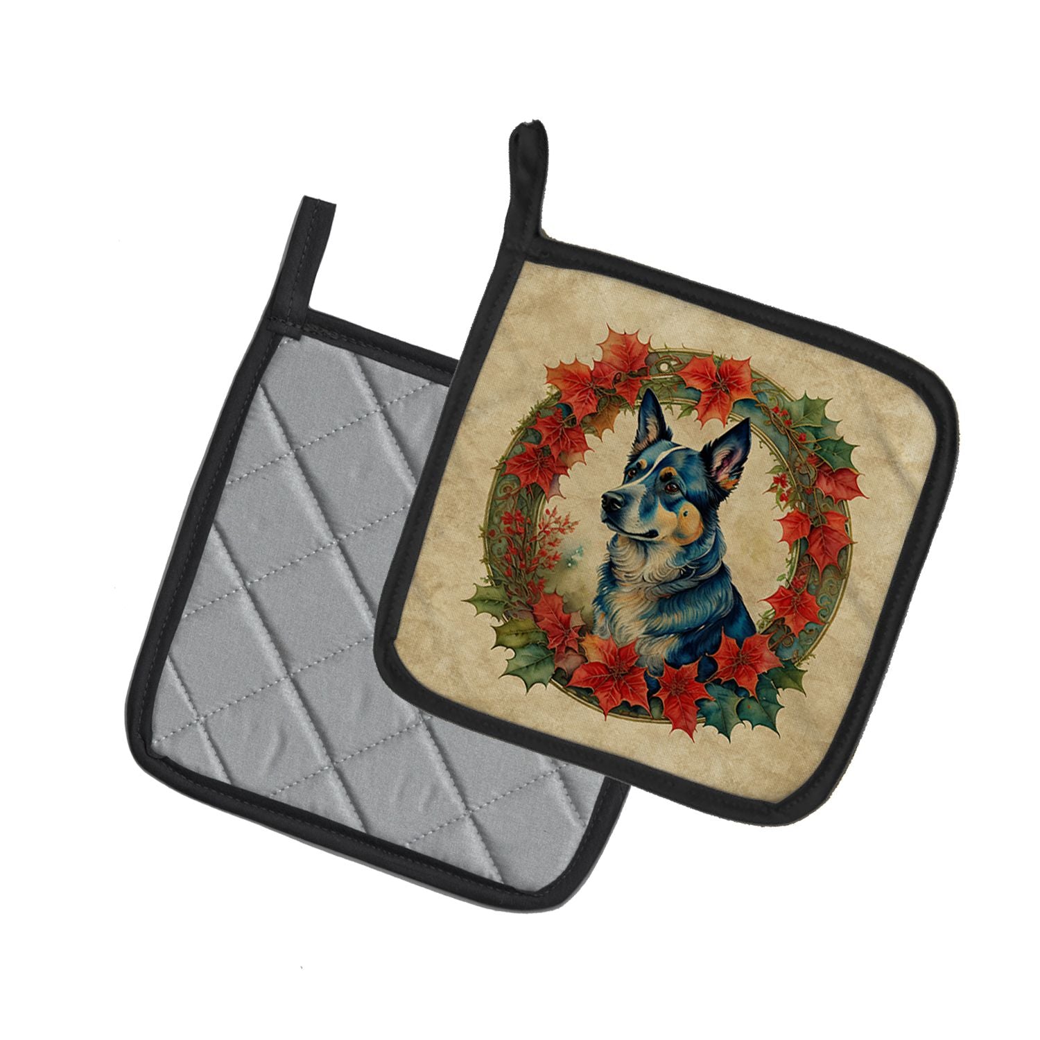 Australian Cattle Dog Christmas Flowers Pair of Pot Holders Kitchen Heat Resistant Pot Holders Sets Oven Hot Pads for Cooking Baking BBQ, 7 1/2 x 7 1/2